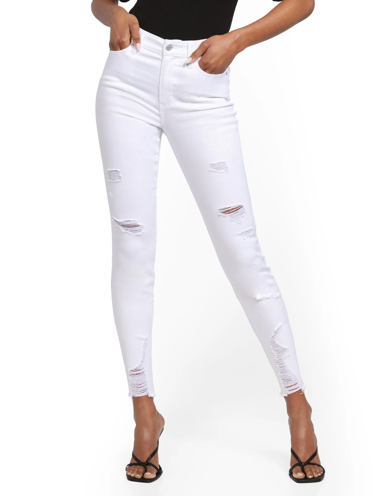 Abby High-Waisted Slimming No Gap Super-Skinny Ankle Jeans - White