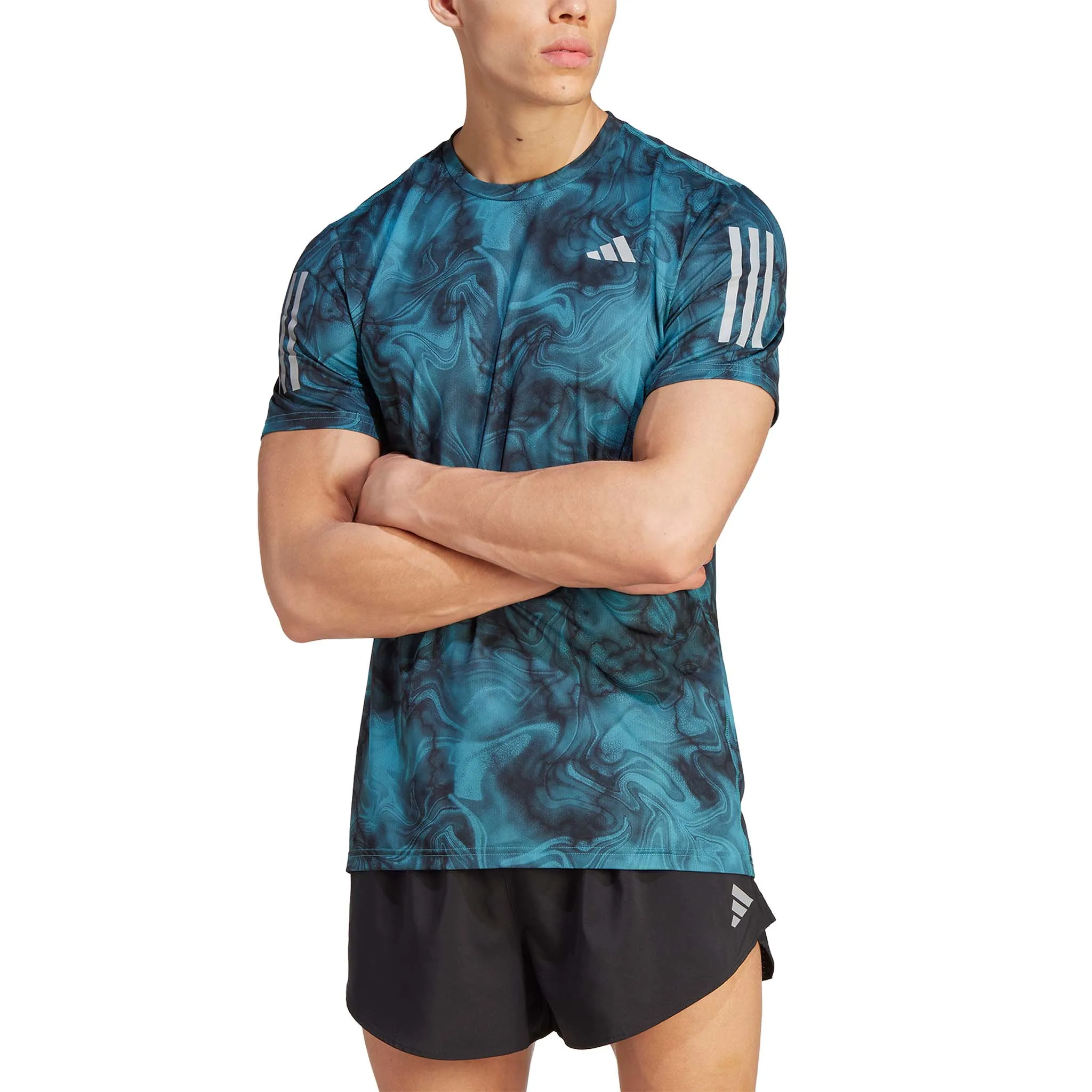 adidas | Men's Own the Run Allover Print T-Shirt - Arctic Fusion/Black