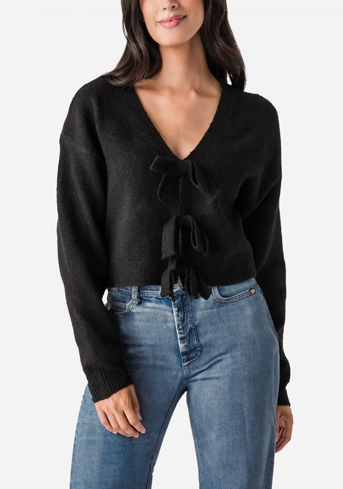 Back Bow Knit Top Black