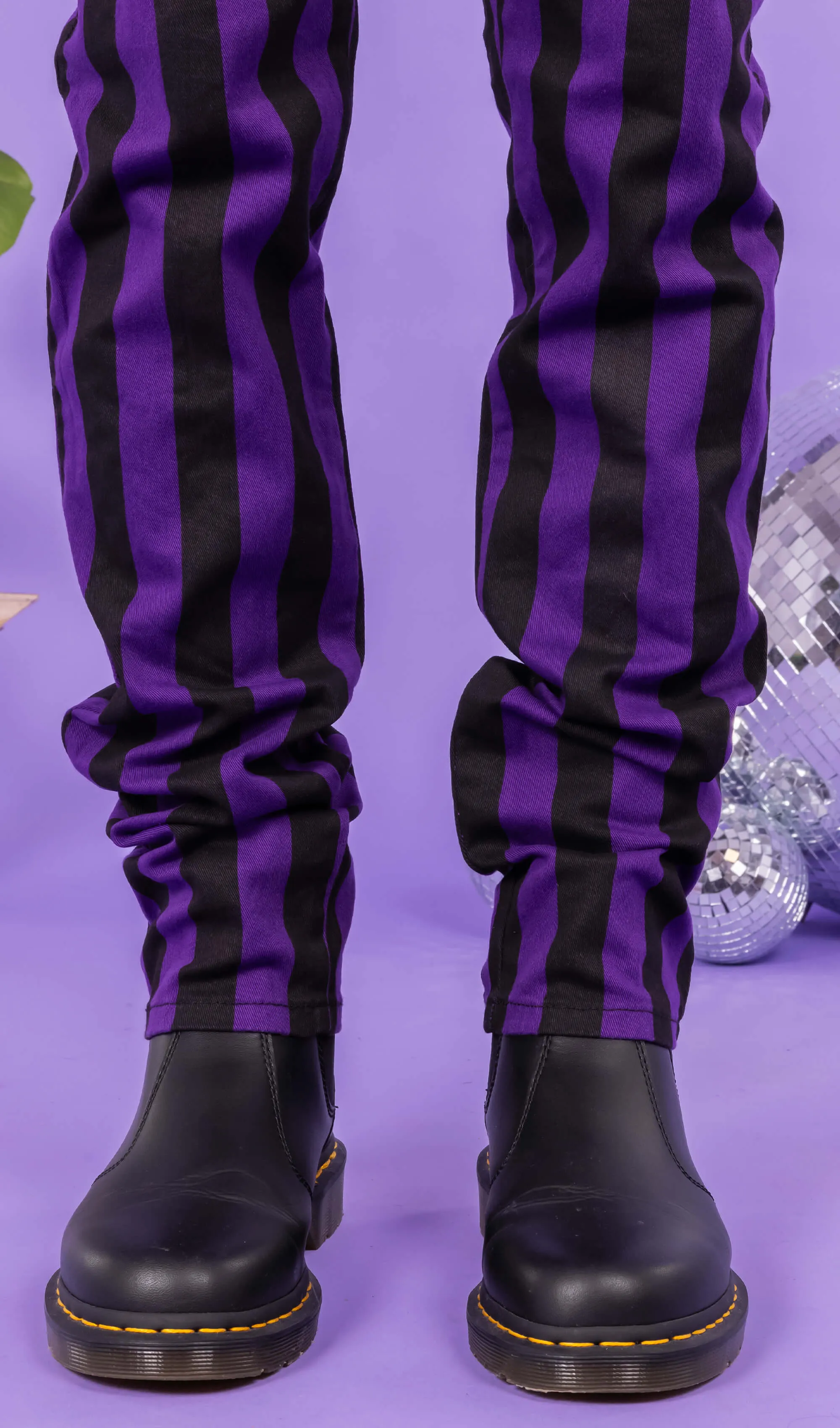 Black & Purple Striped Skinny Jeans