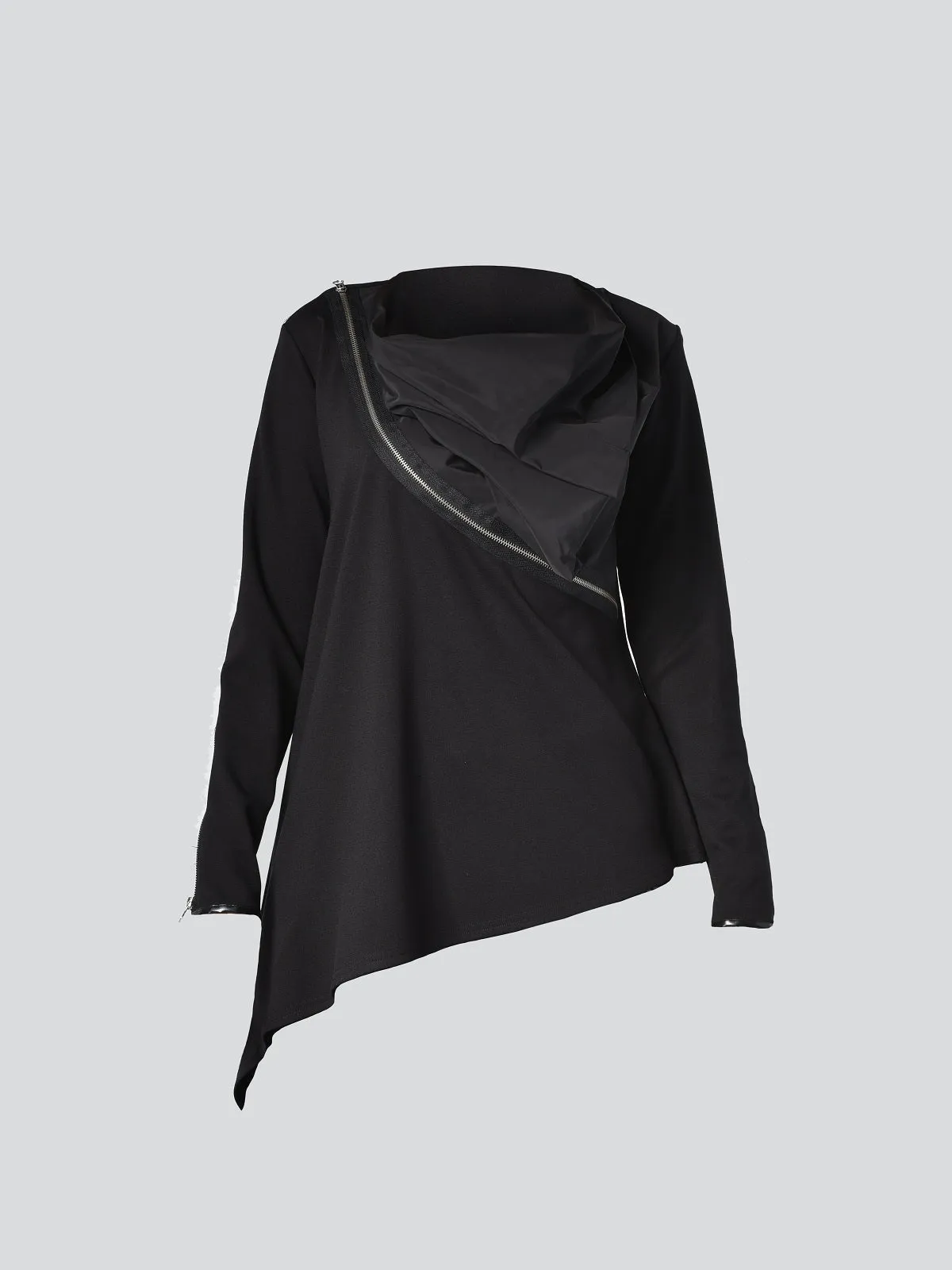 Black Asymmetric Top with Zippers