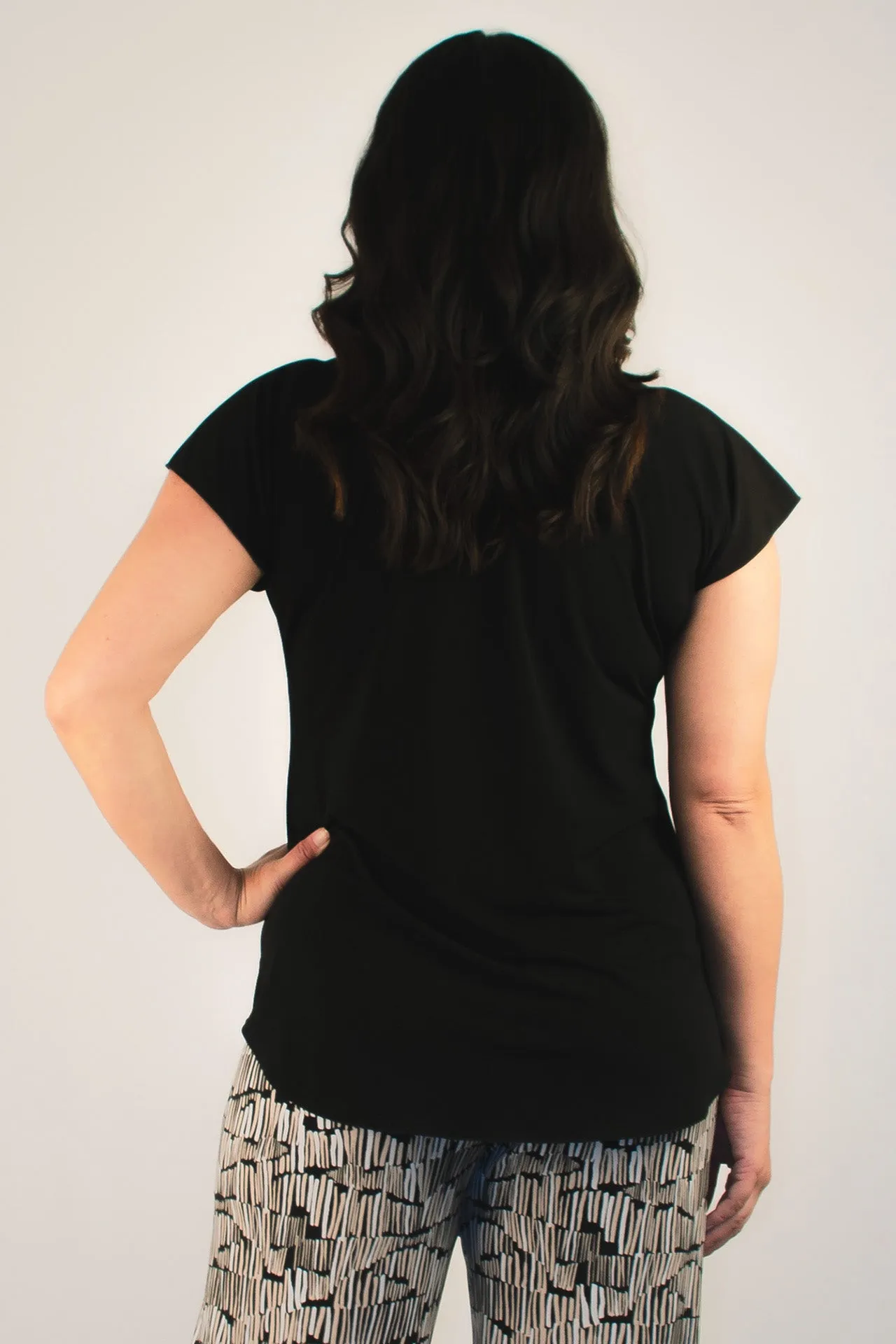 Black Microfibre Short Sleeve Top