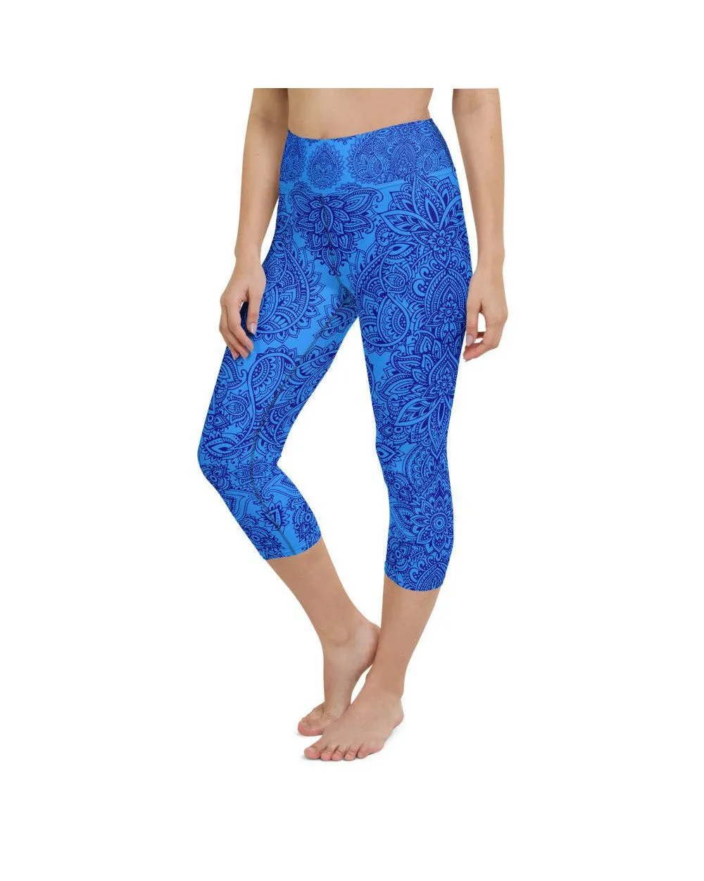 Blue and Navy Henna Tattoo Yoga Capris