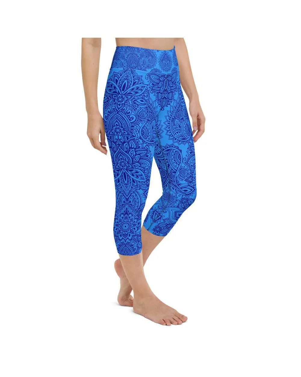 Blue and Navy Henna Tattoo Yoga Capris