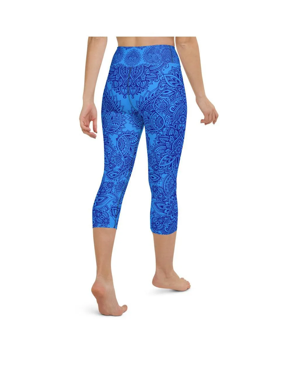 Blue and Navy Henna Tattoo Yoga Capris