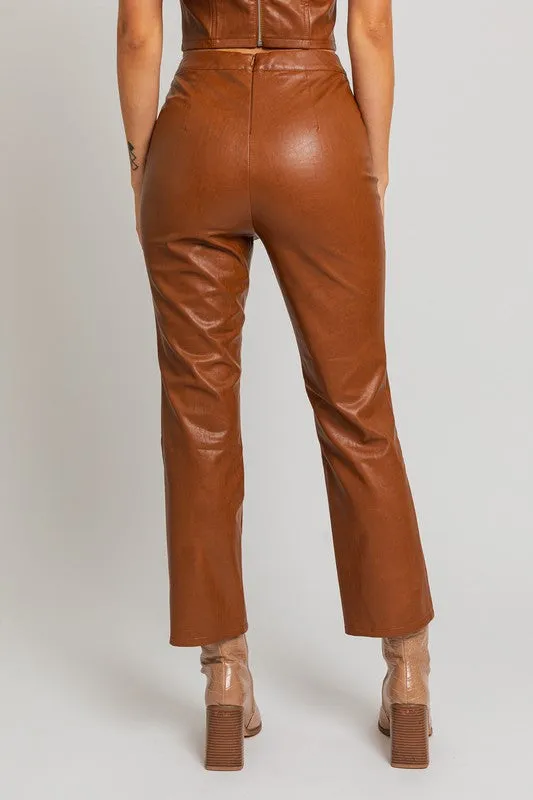 Bohemian Faux Leather Straight Pants