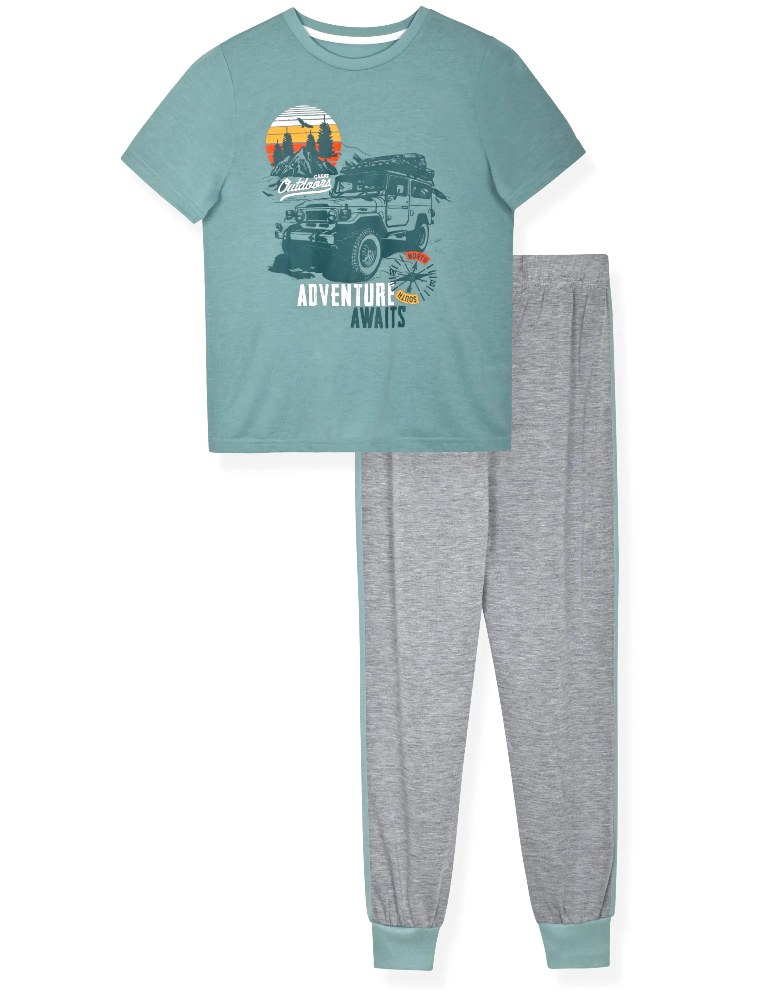 Boys 2-Piece Short-Sleeve Jersey Pajama Pants Set- Adventure Awaits.