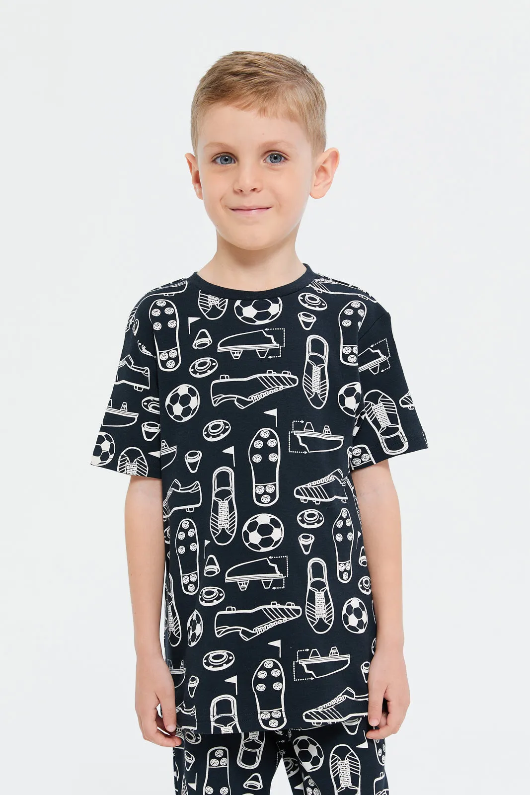 Boys Black Football Print Pyjama Set (2 Piece)