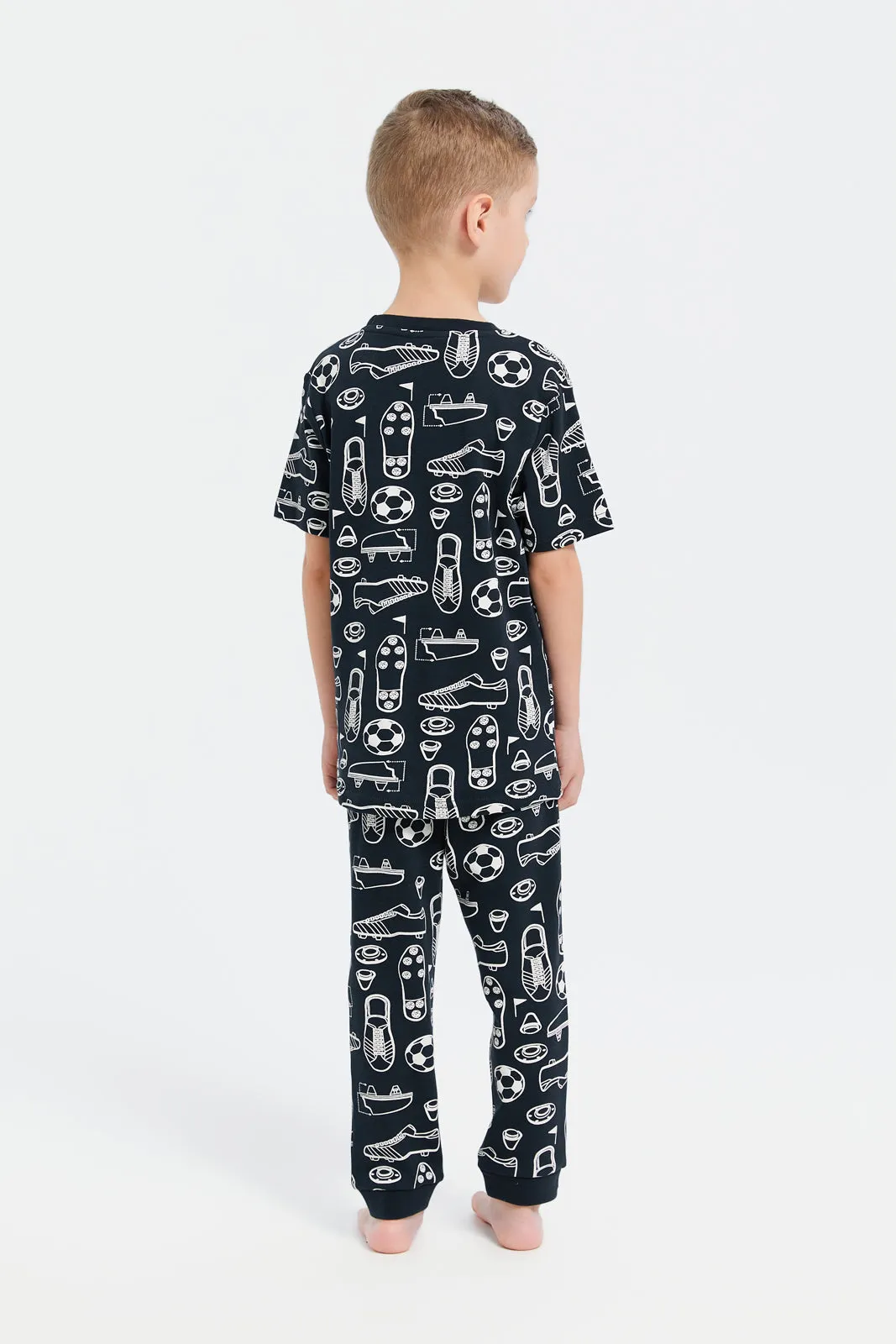 Boys Black Football Print Pyjama Set (2 Piece)