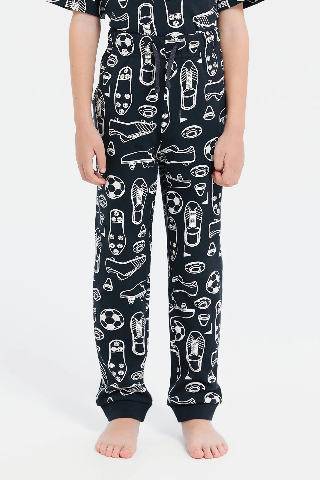 Boys Black Football Print Pyjama Set (2 Piece)