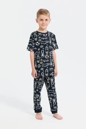 Boys Black Football Print Pyjama Set (2 Piece)