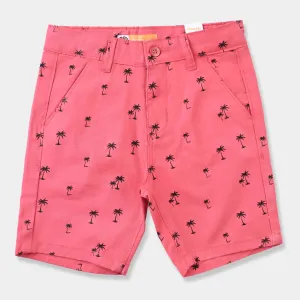 Boys Cotton Twill Short Palm Tree-Pink