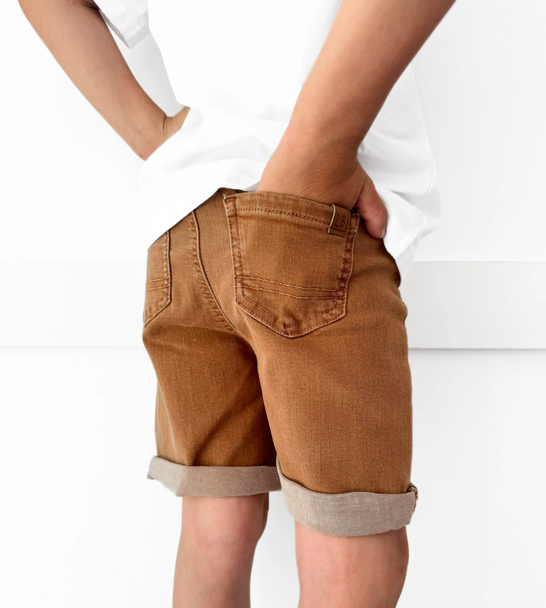 Boy's Rolled Denim Short - Dark Camel