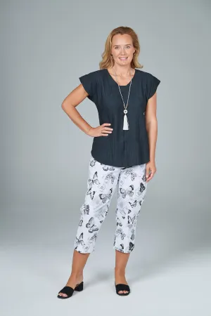 Butterfly Print Cotton Blend Capri Pants