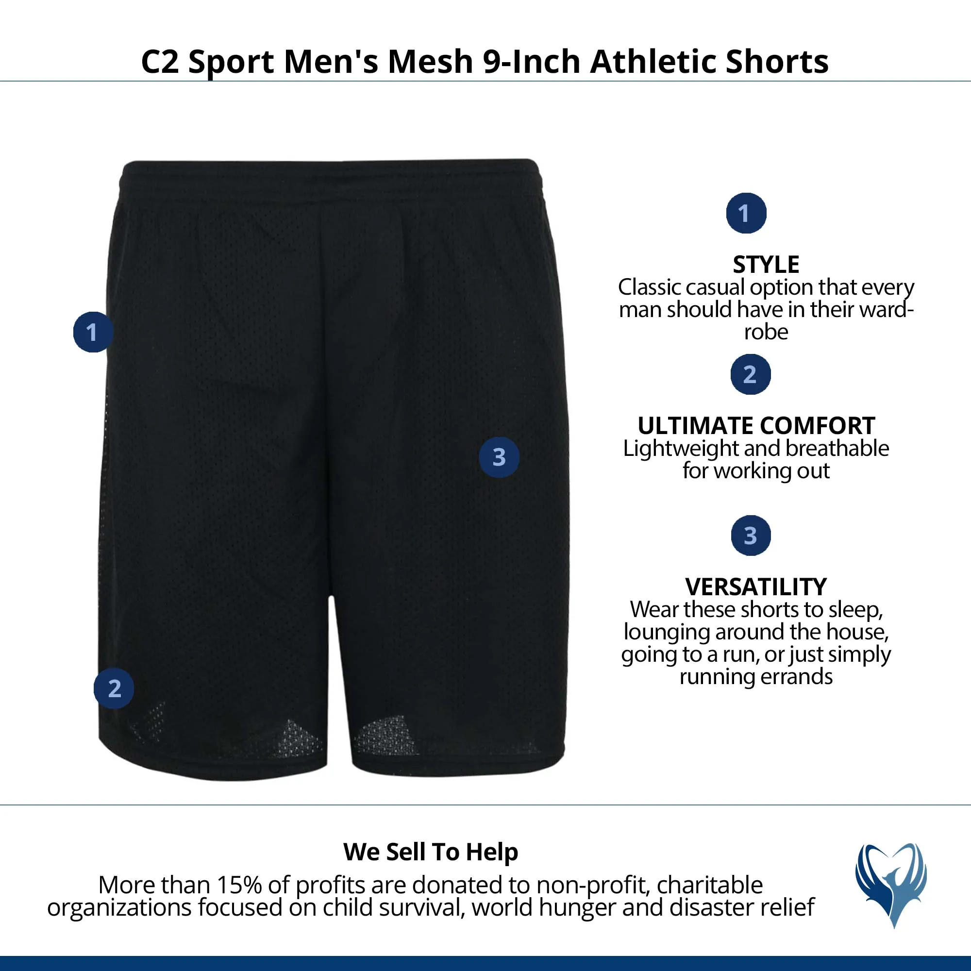 C2 Sport Men's Mesh 9-Inch Athletic Shorts