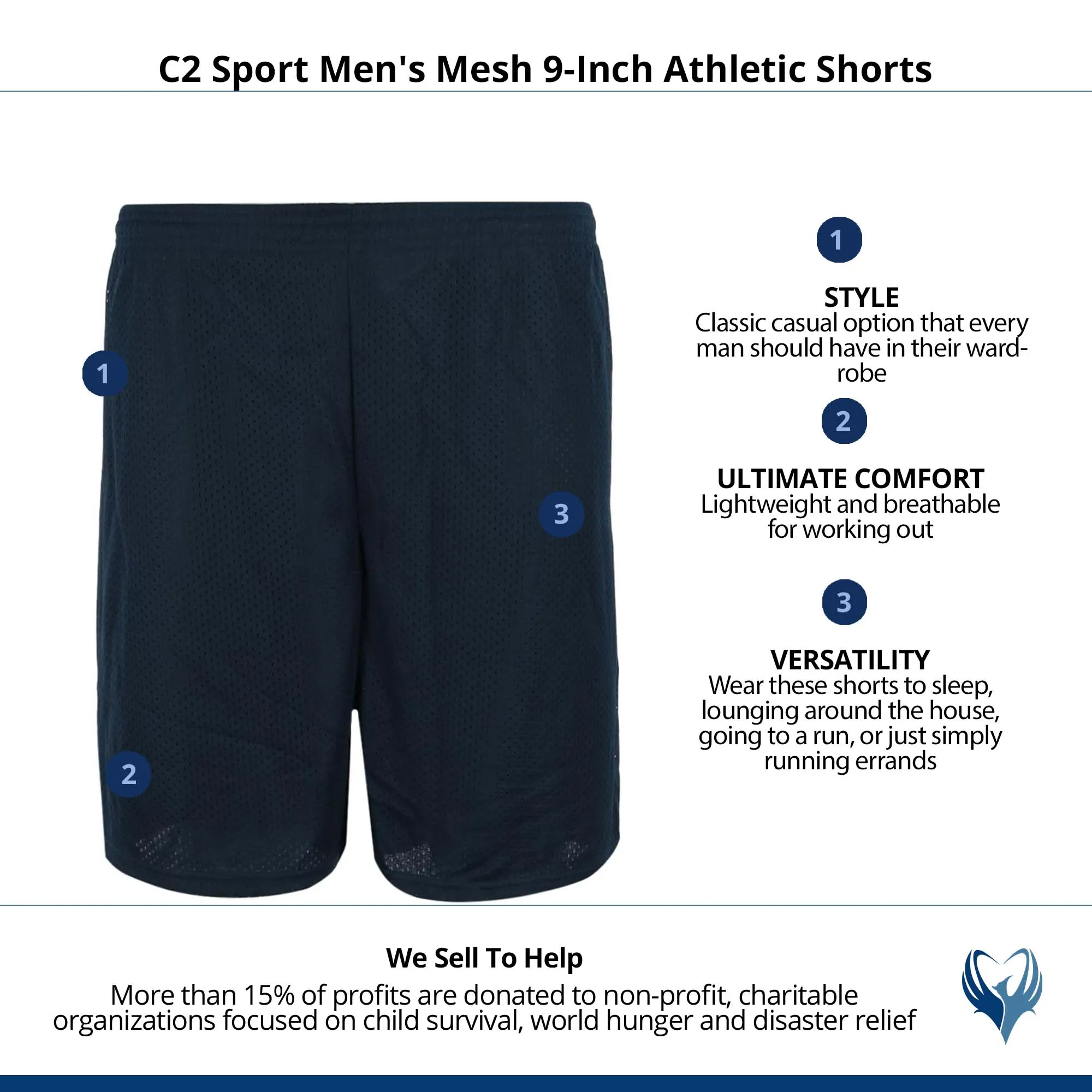 C2 Sport Men's Mesh 9-Inch Athletic Shorts