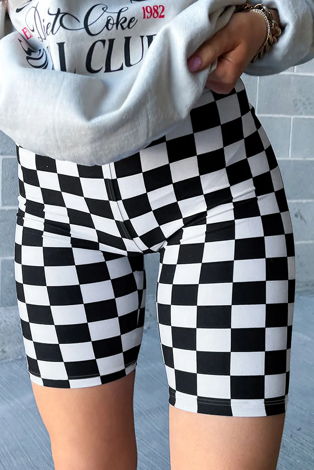 Checker High Waist Biker Shorts