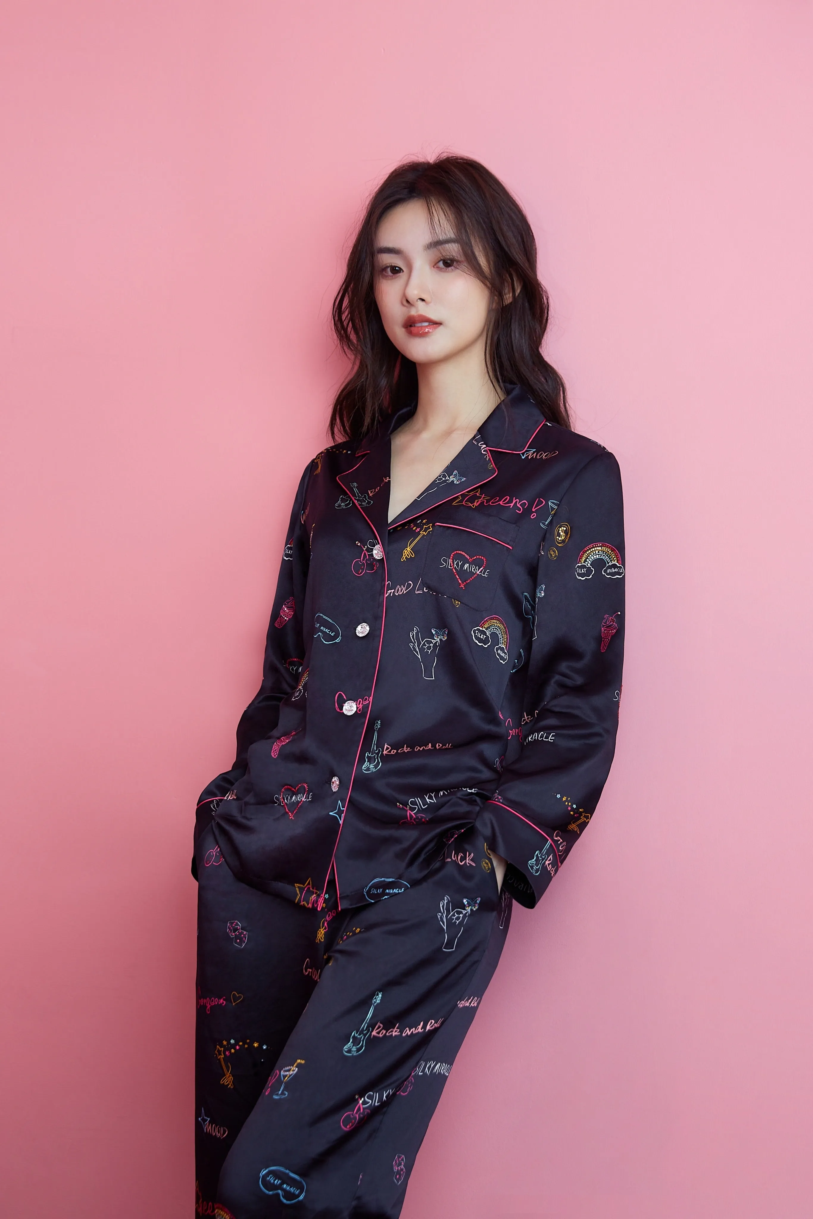 Crush Love Print Black Pyjama Set