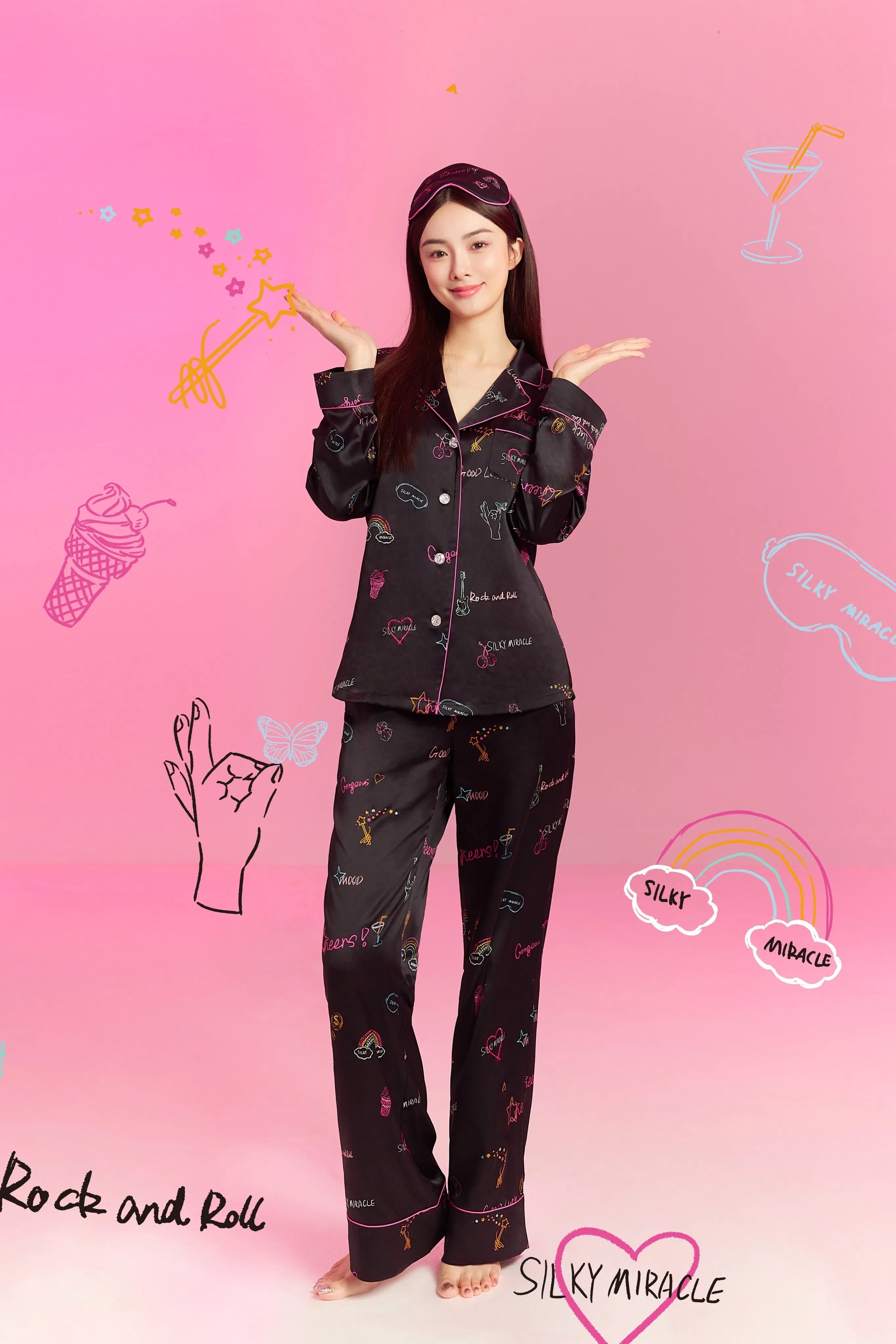 Crush Love Print Black Pyjama Set