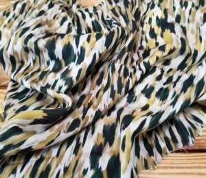 Designer Deadstock Italian Abstract Hunter Green, Black, Gold Viscose Challis Woven- by the yard