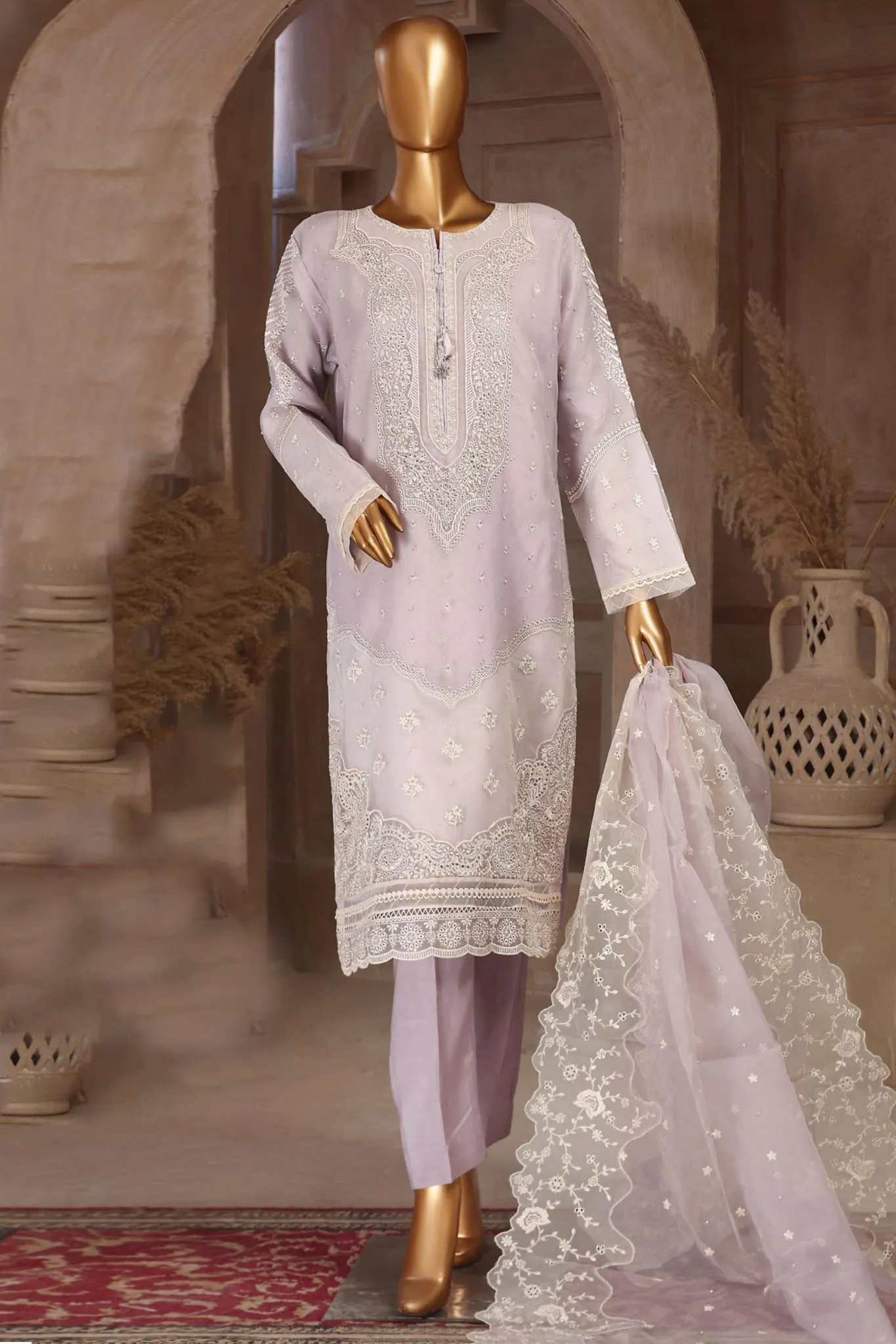 Falsafaa By HZ Stitched 3 Piece Emb Organza Vol-02 Collection'2024-HZK-92-Lavender