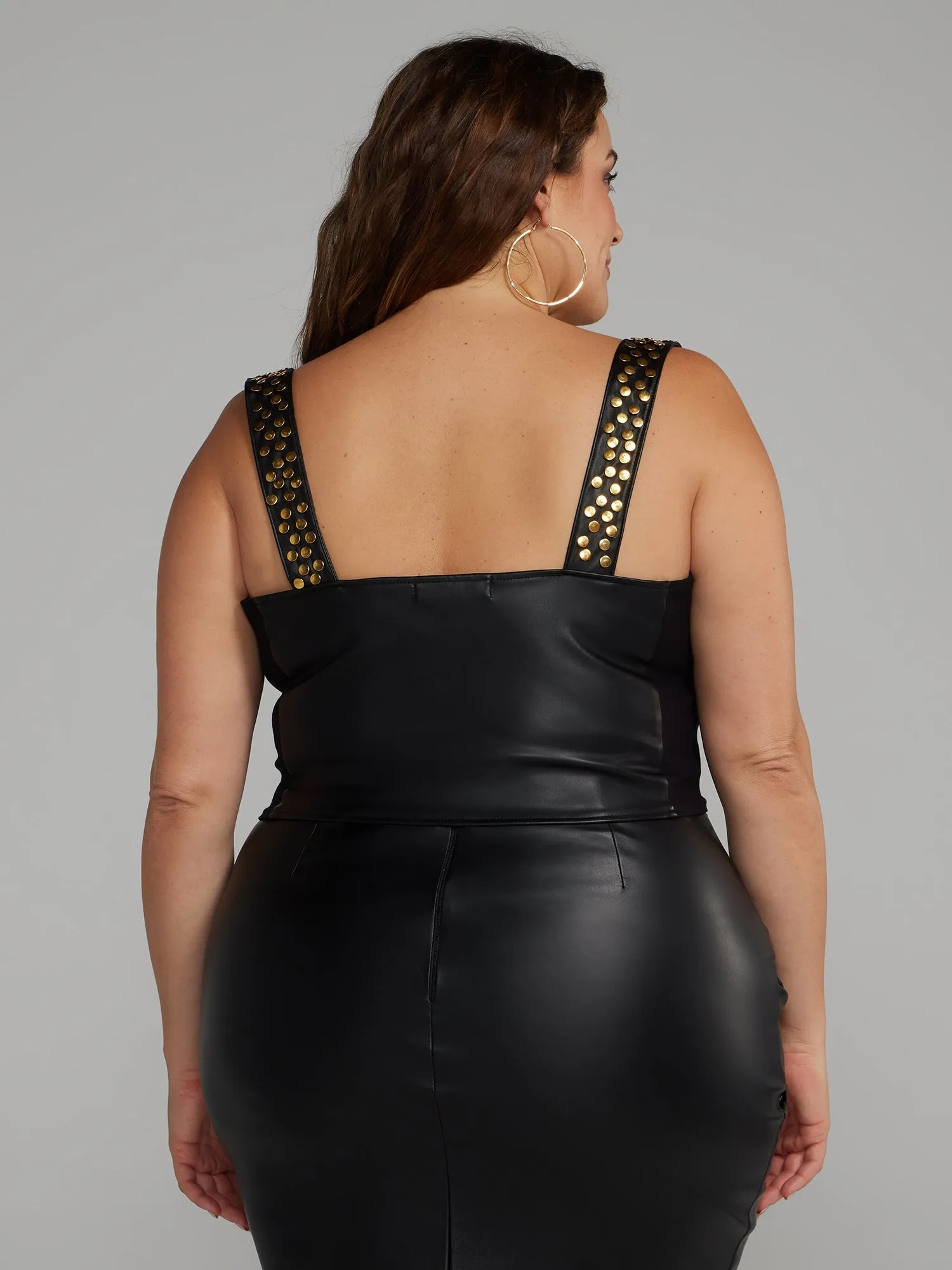 Fashion To Figure - Faux Leather Studded Bustier Top