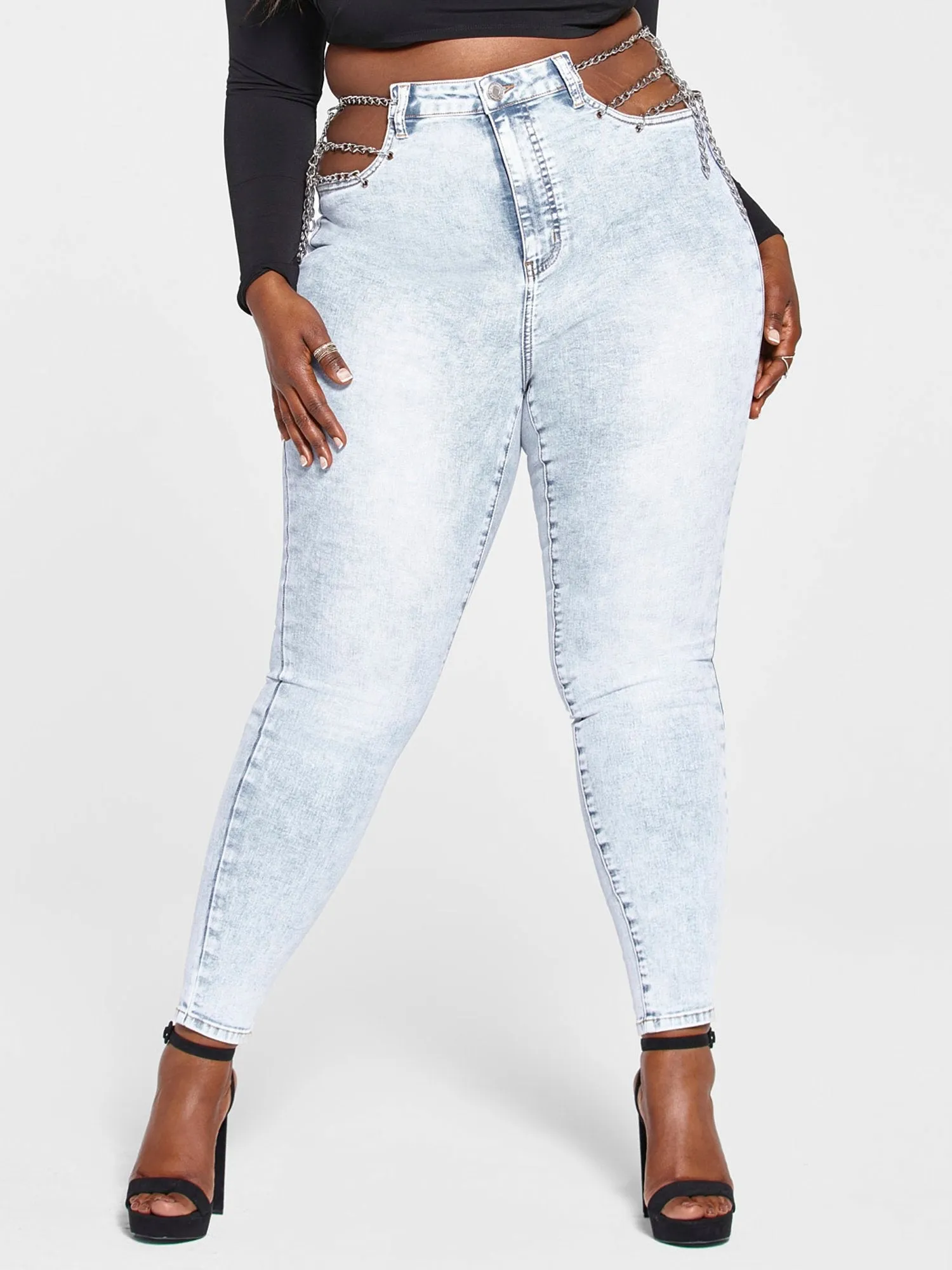 Fashion To Figure - High Rise Chain Detail Skinny Jeans