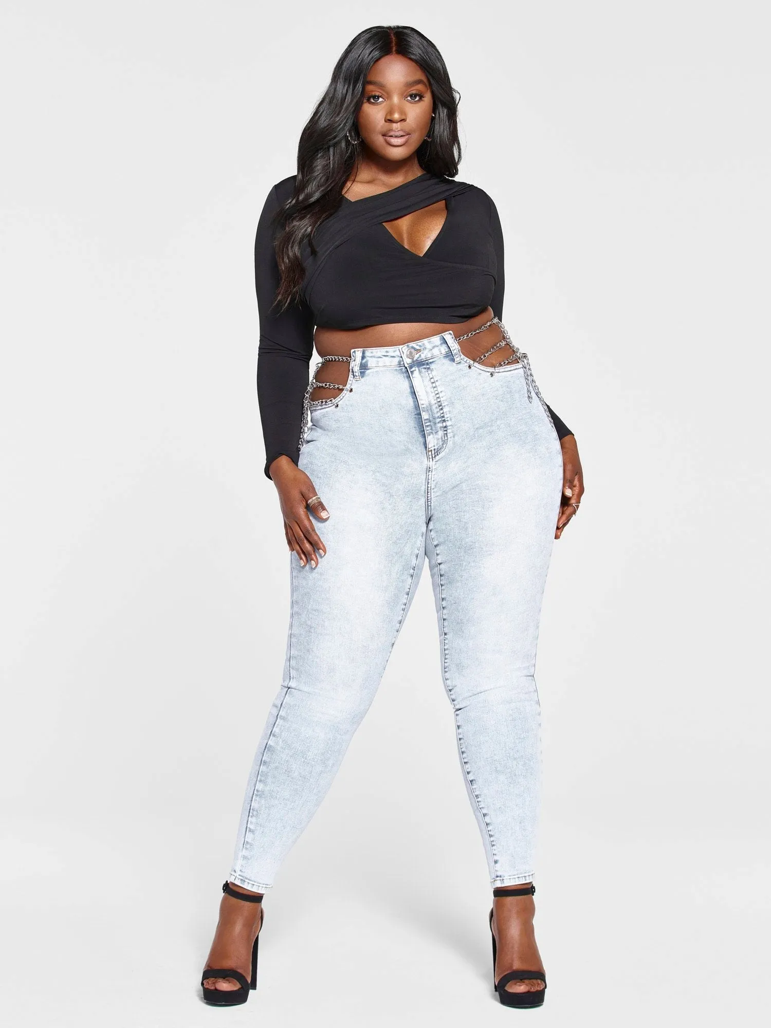 Fashion To Figure - High Rise Chain Detail Skinny Jeans