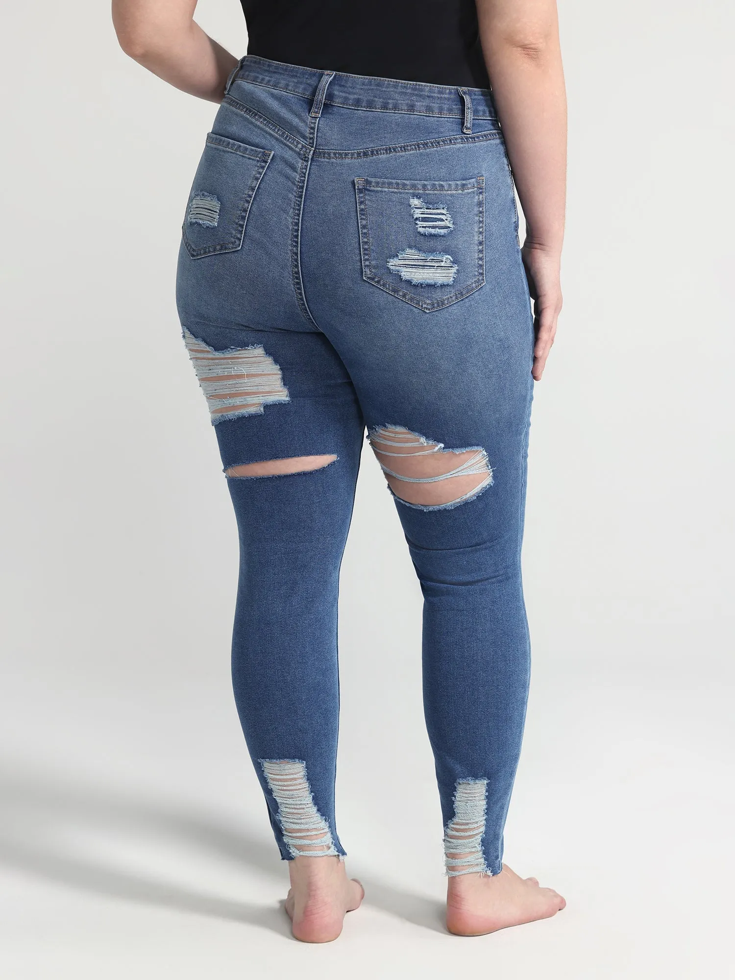 Fashion To Figure - Mid Rise Blue Wash Destructed Skinny Jeans