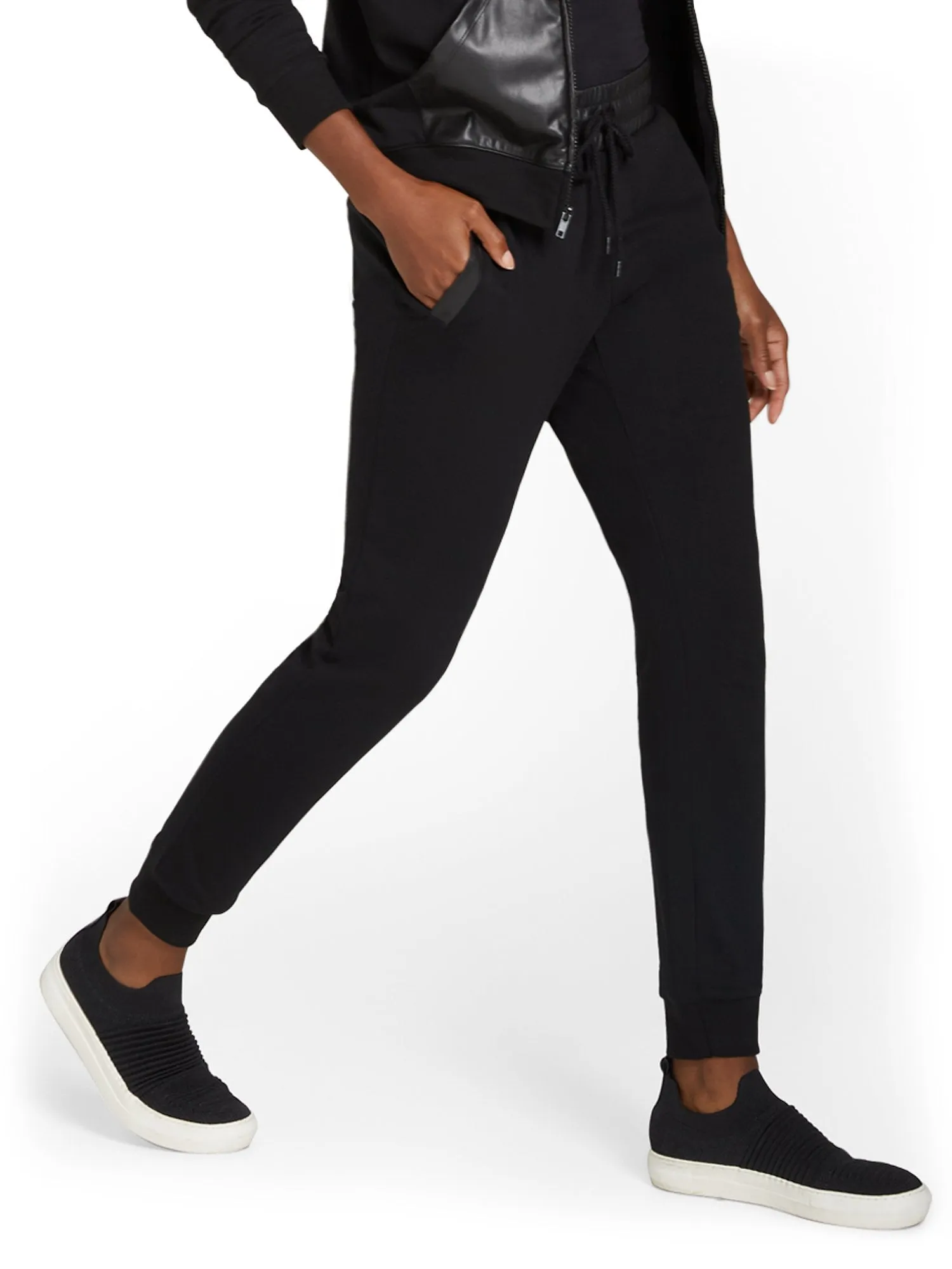 Faux-Leather Trim French Terry Jogger Pant