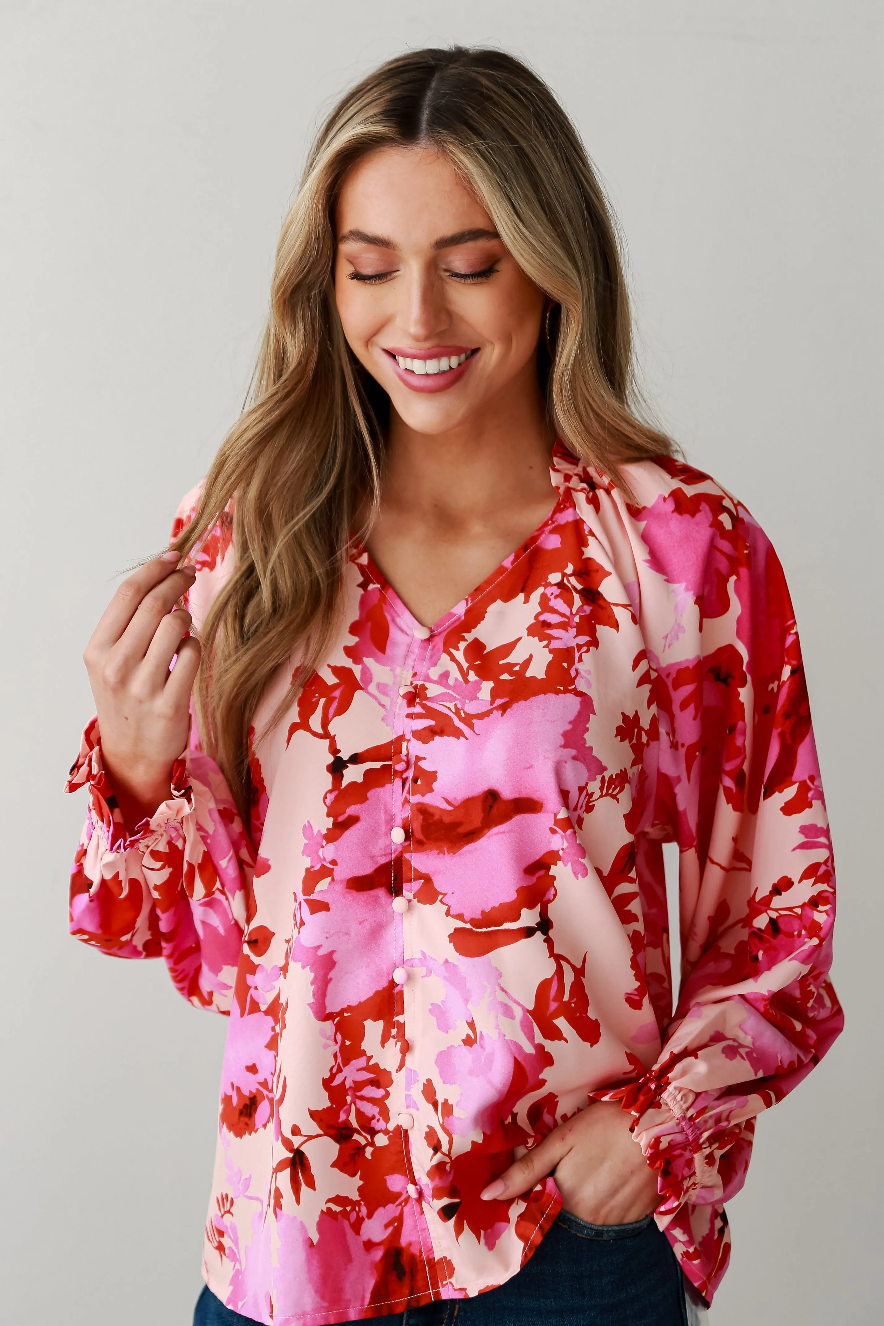 FINAL SALE - Lovely Statement Pink Floral Blouse