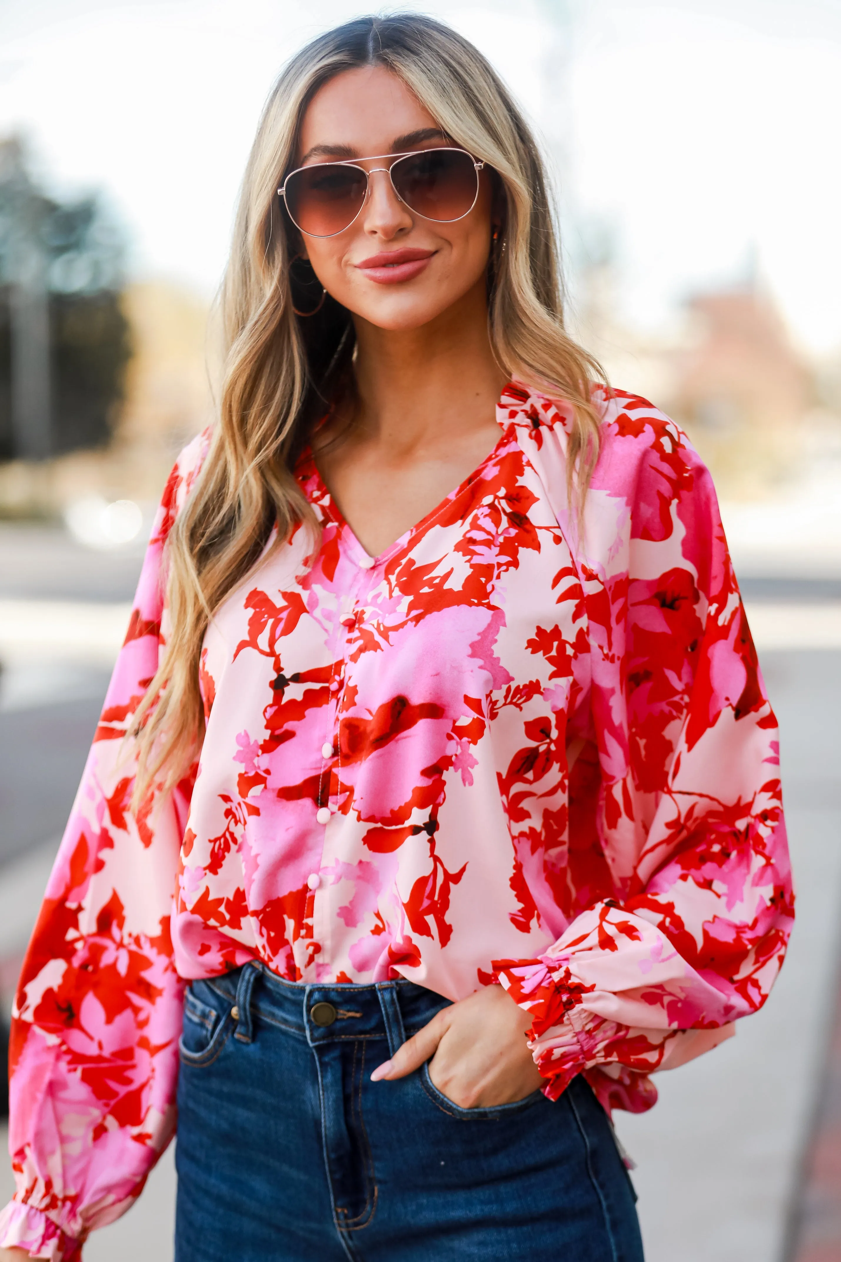 FINAL SALE - Lovely Statement Pink Floral Blouse