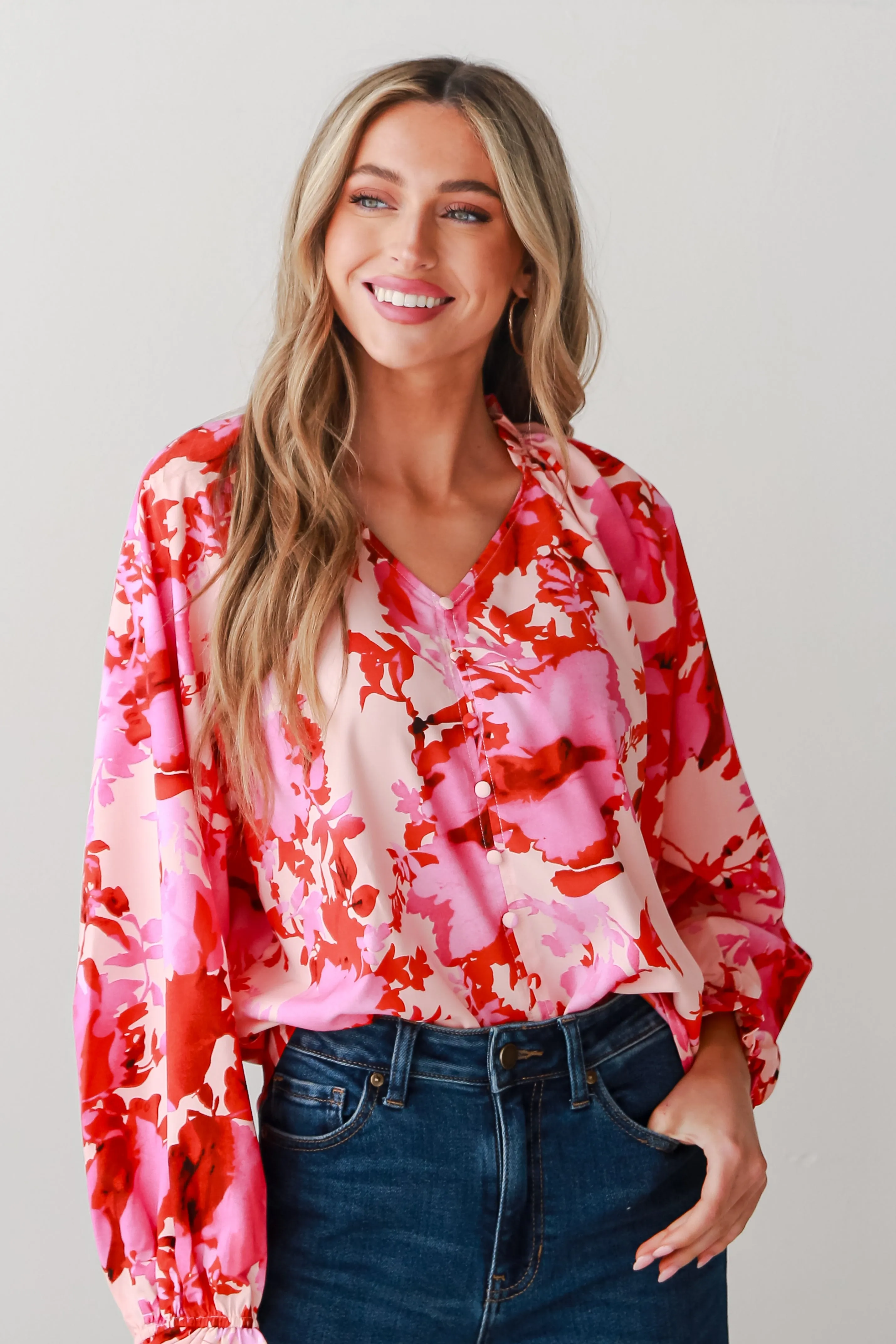 FINAL SALE - Lovely Statement Pink Floral Blouse