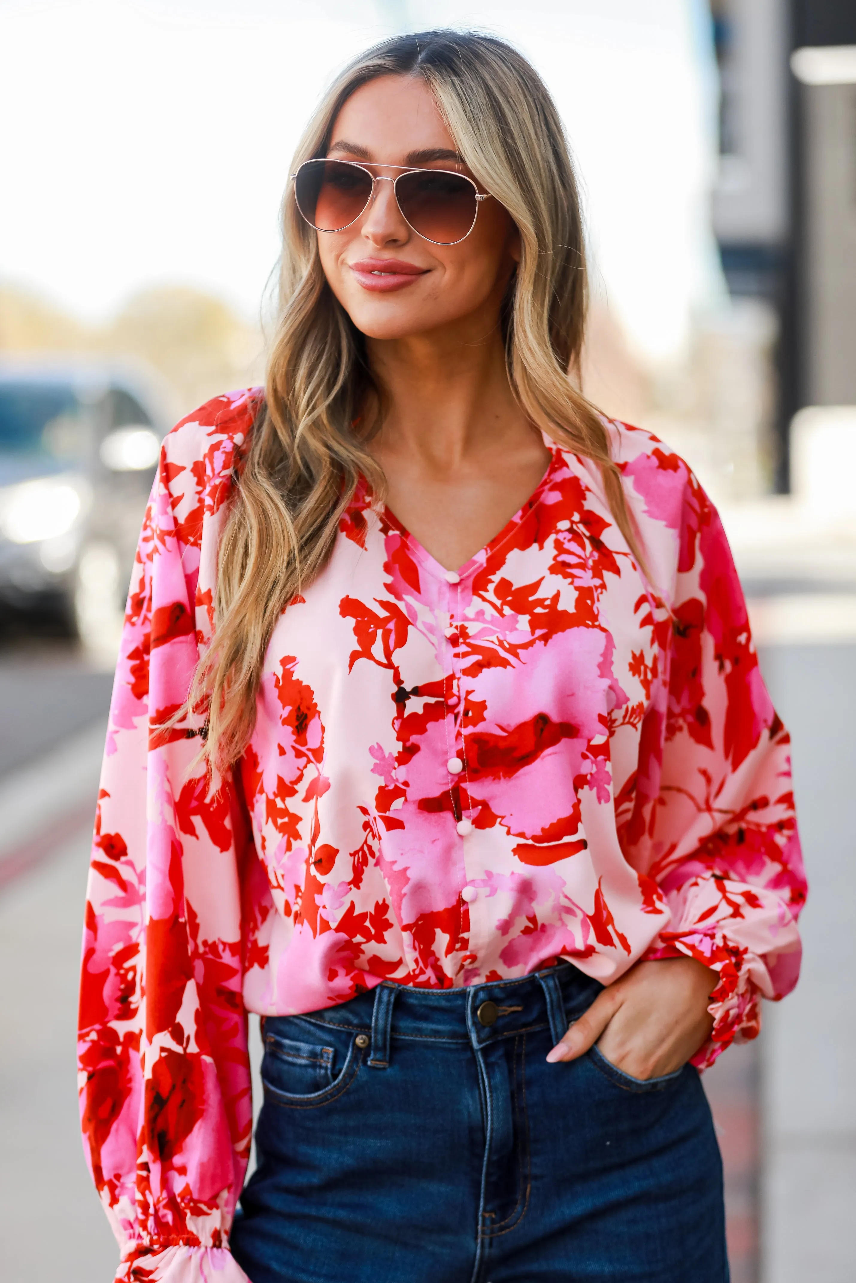 FINAL SALE - Lovely Statement Pink Floral Blouse