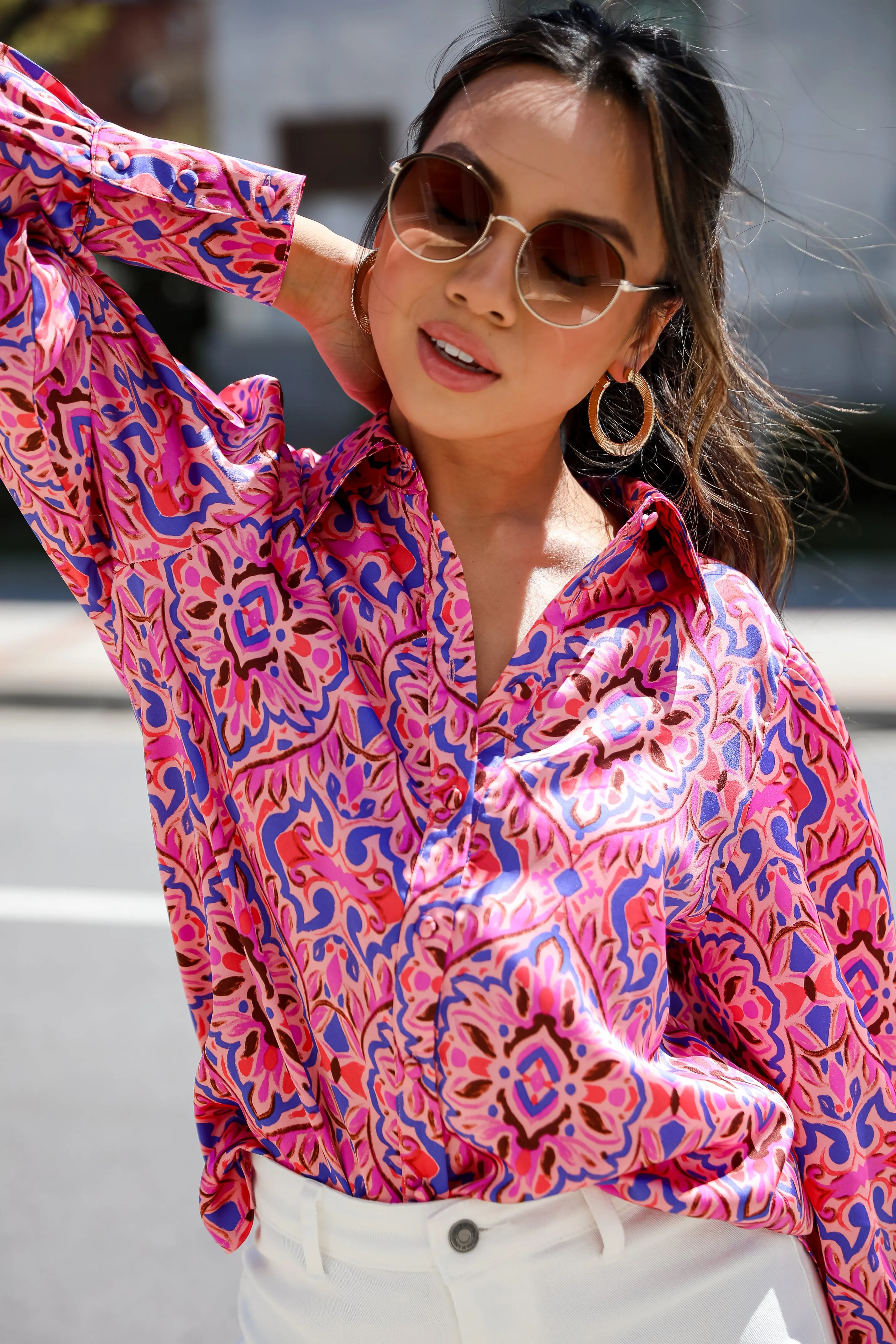 FINAL SALE - Polished Cutie Pink Satin Blouse