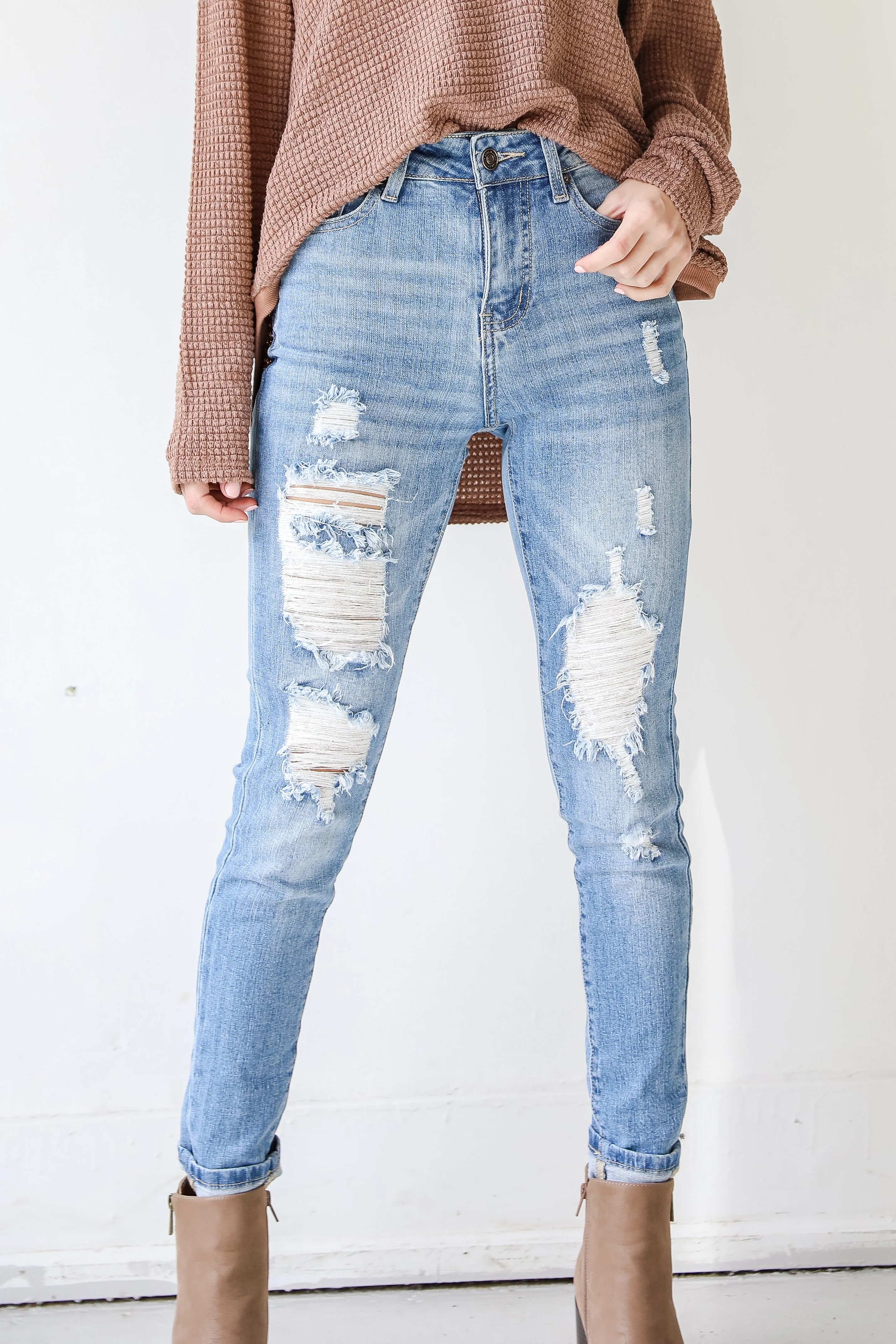 FINAL SALE - Rosalie Distressed High-Rise Skinny Jeans