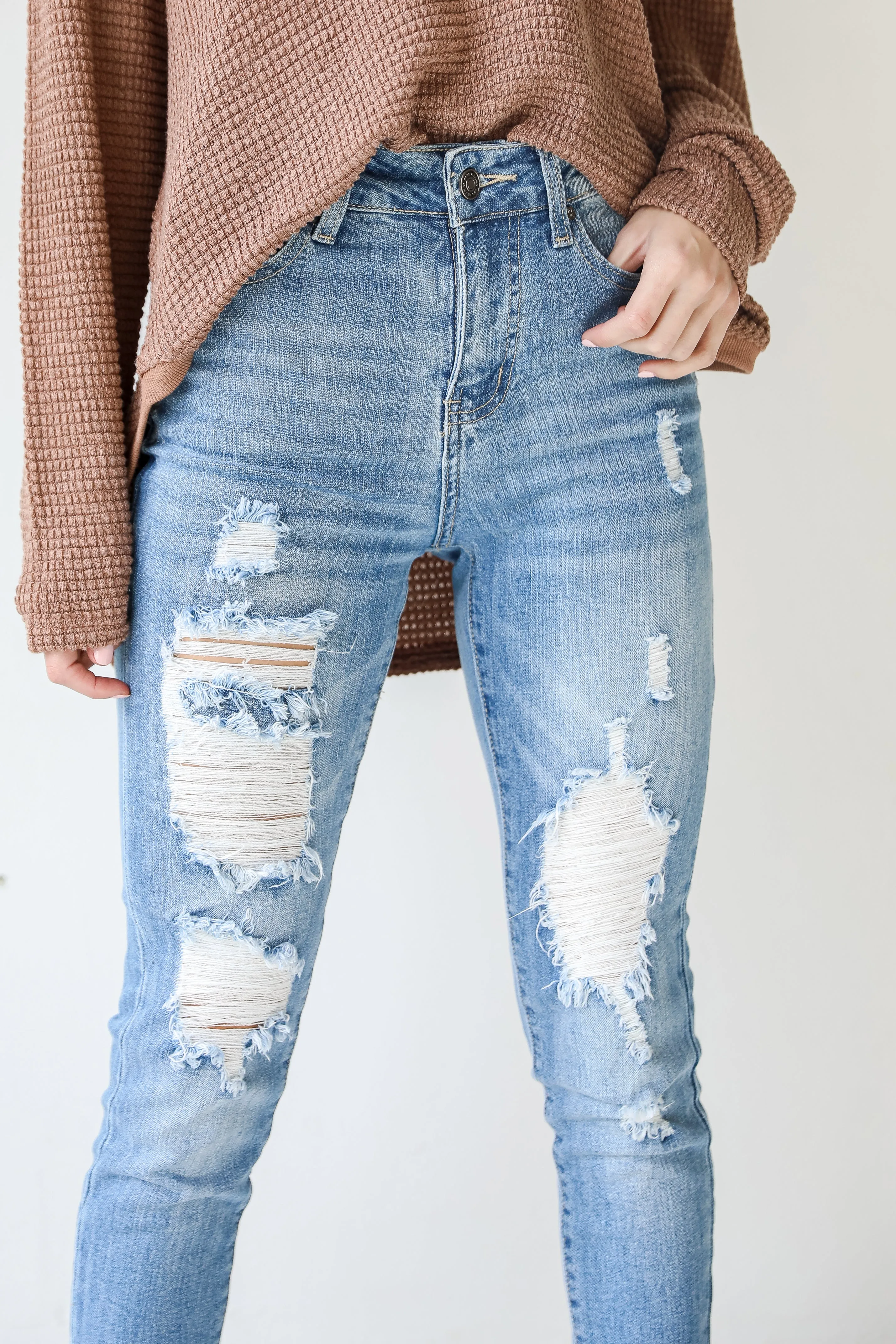 FINAL SALE - Rosalie Distressed High-Rise Skinny Jeans