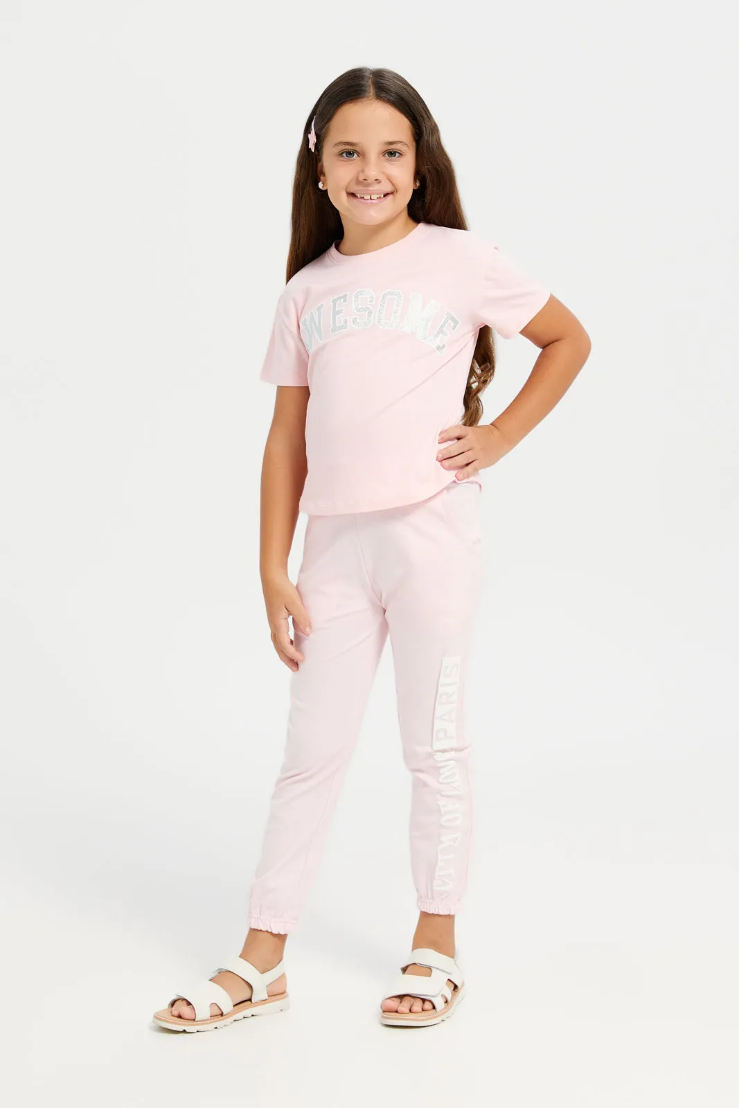 Girls Pink Placement Print Active Pants