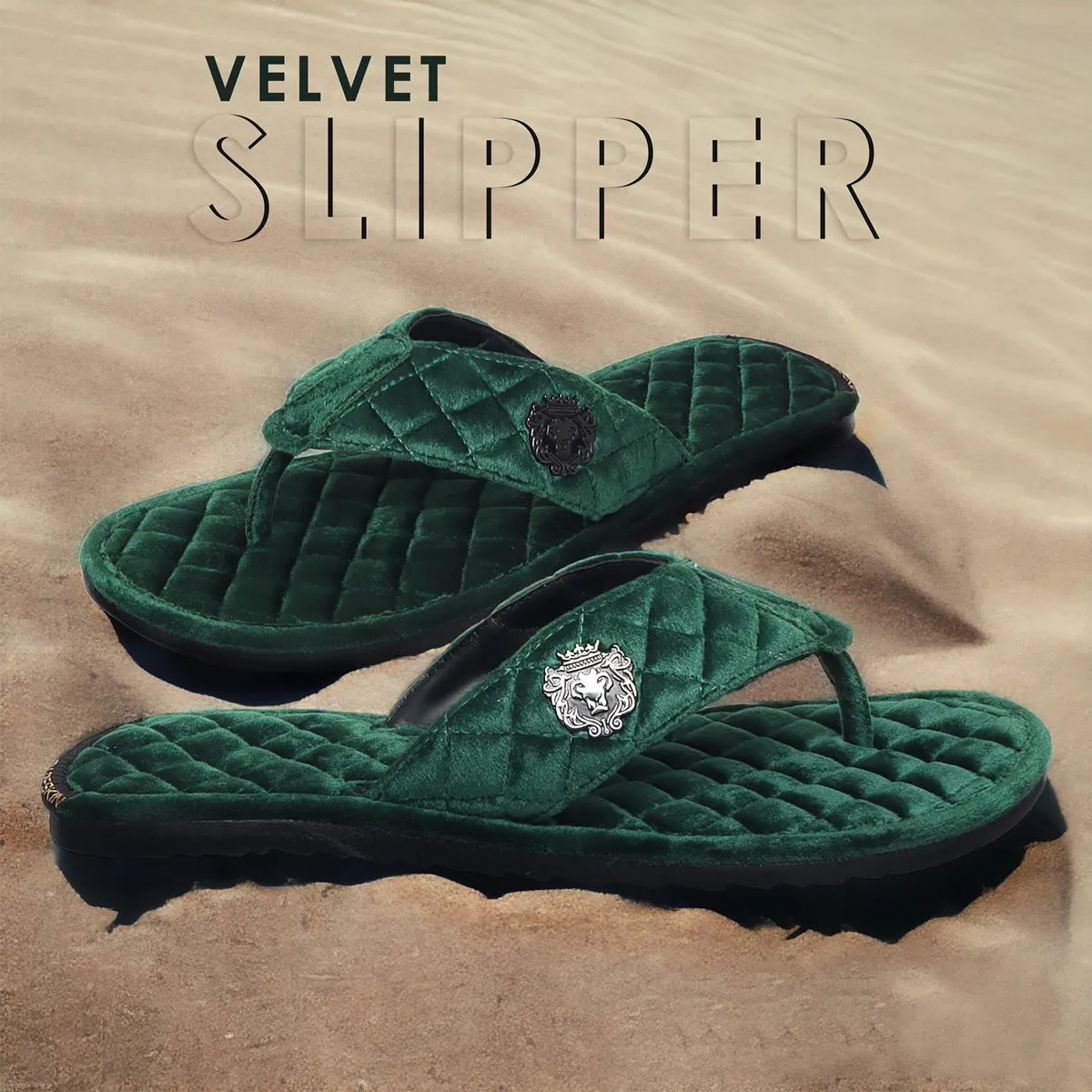 Green V-Strap Slide-in Slippers