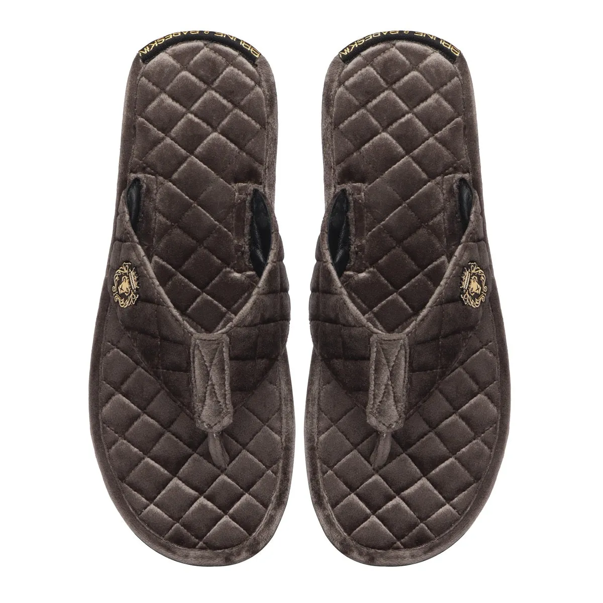 Grey V-Strap Italian Velvet Slippers