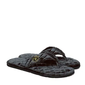 Grey V-Strap Italian Velvet Slippers