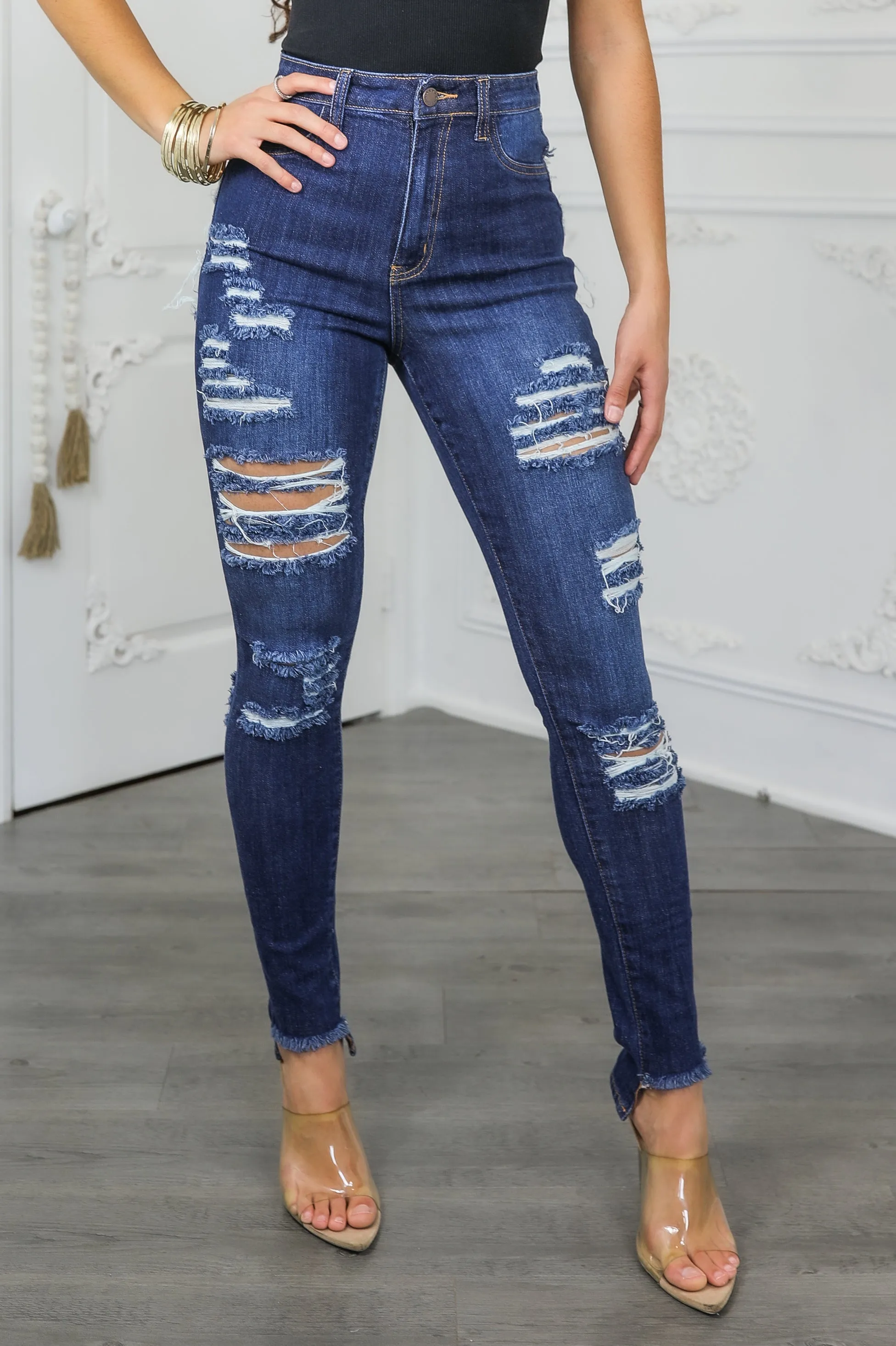 High Rise Distressed Skinny Jeans