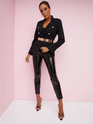 High-Rise Faux-Leather Latex-Look Slim-Leg Ankle Pant