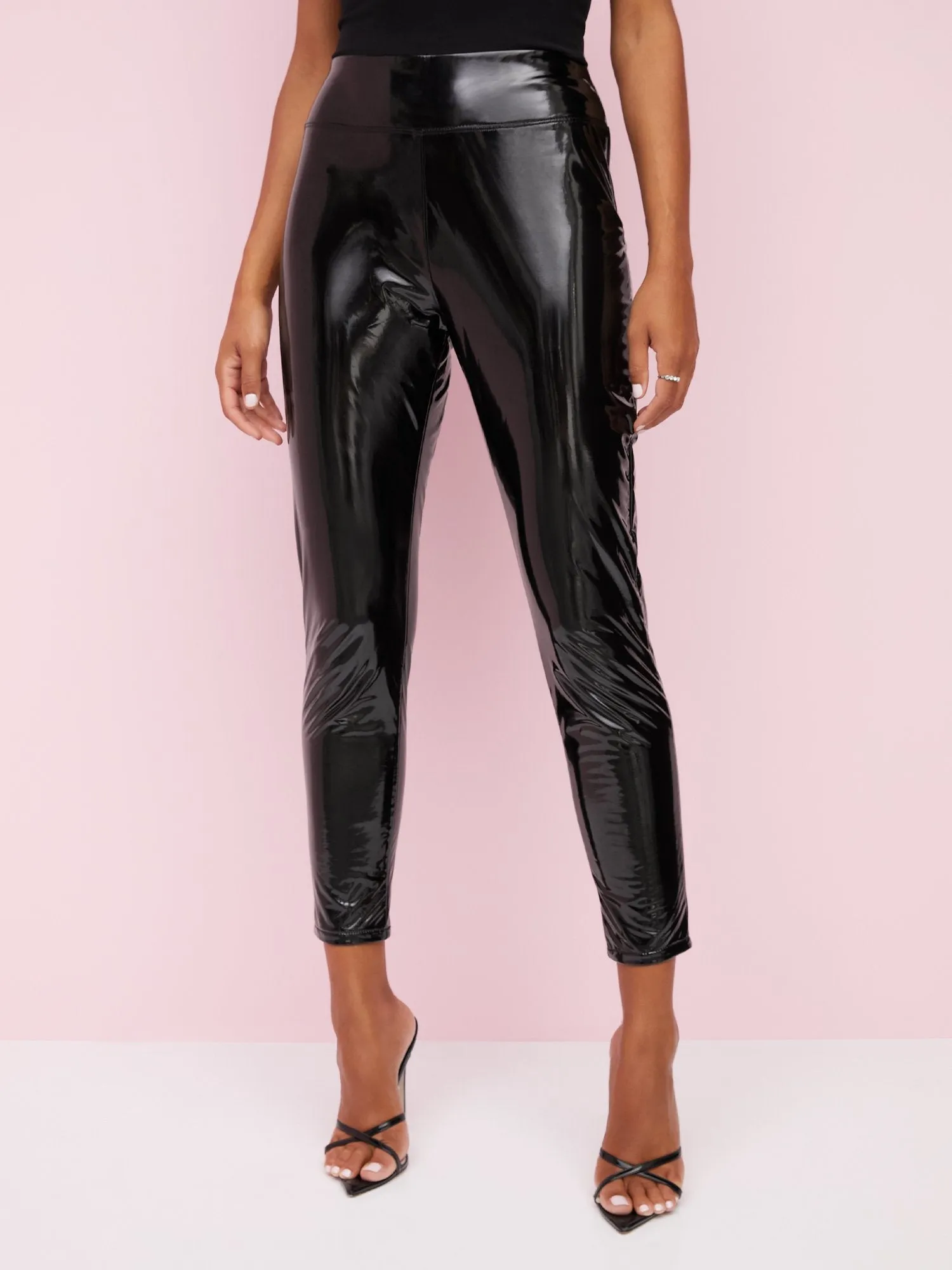 High-Rise Faux-Leather Latex-Look Slim-Leg Ankle Pant