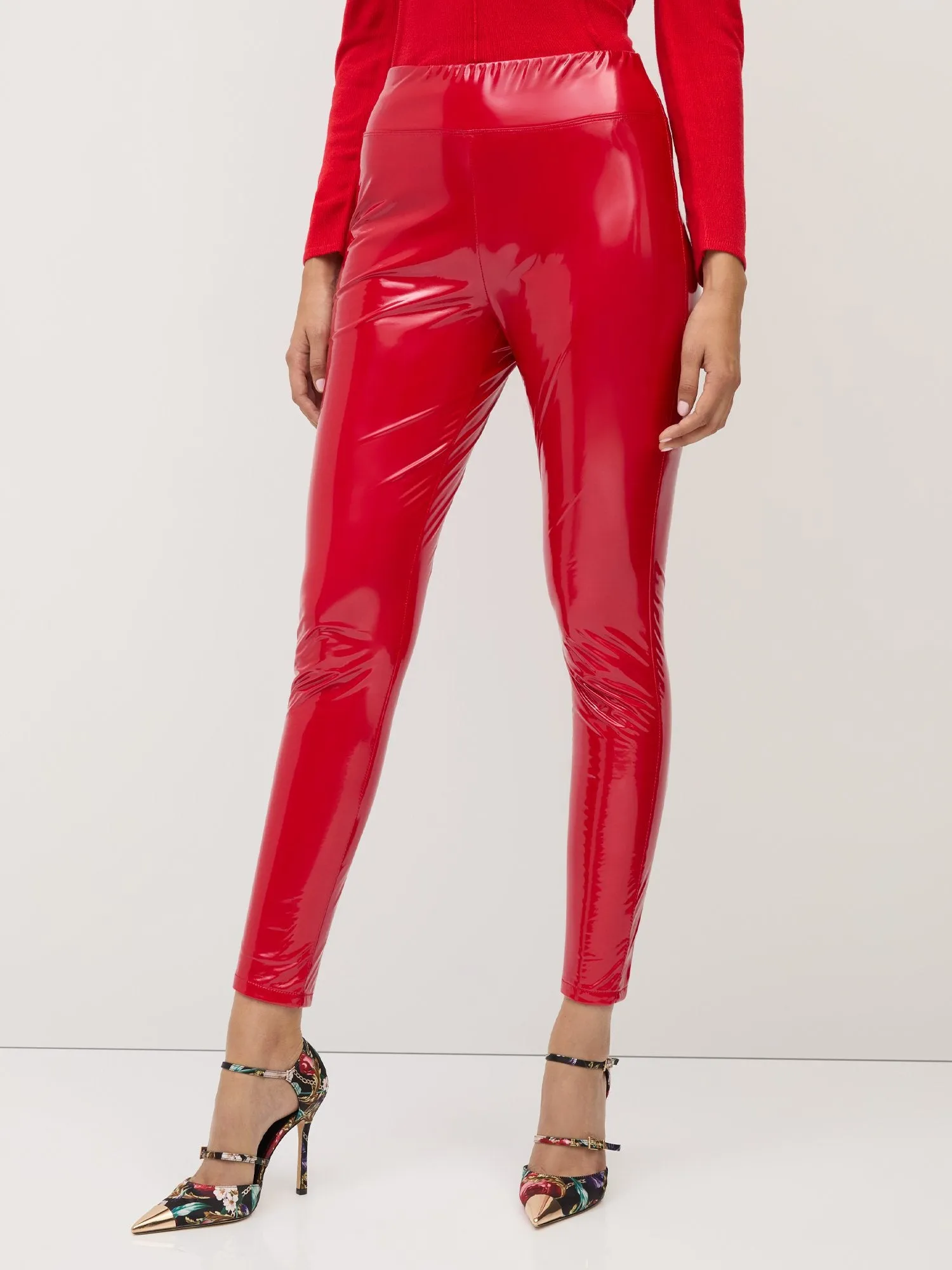 High-Rise Faux-Leather Latex-Look Slim-Leg Ankle Pant