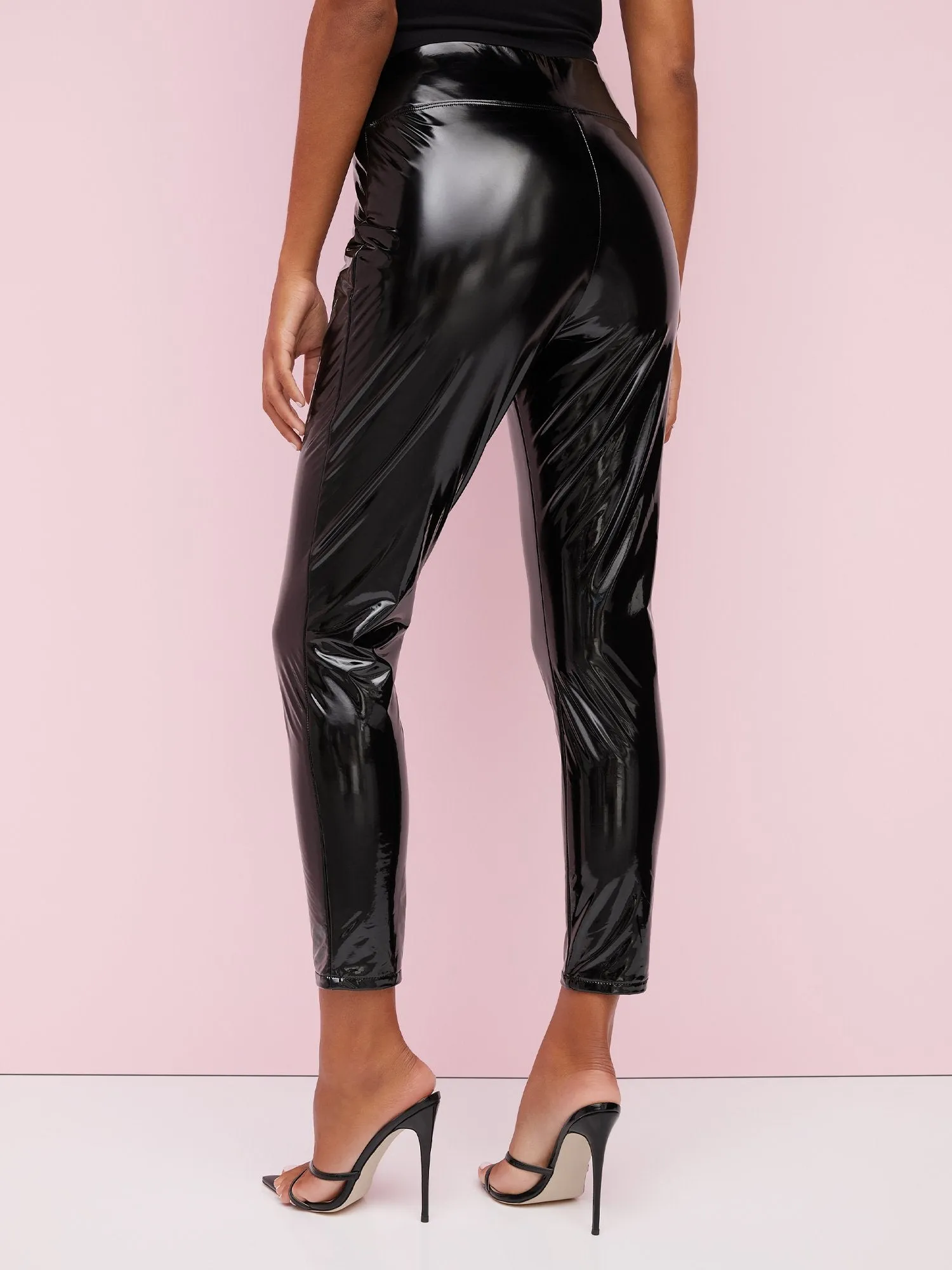 High-Rise Faux-Leather Latex-Look Slim-Leg Ankle Pant