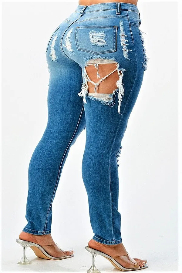 High Rise Skinny Distressed Jeans Pants Women