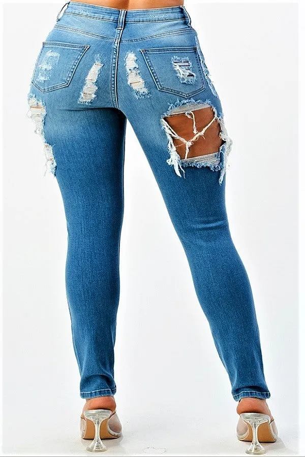 High Rise Skinny Distressed Jeans Pants Women