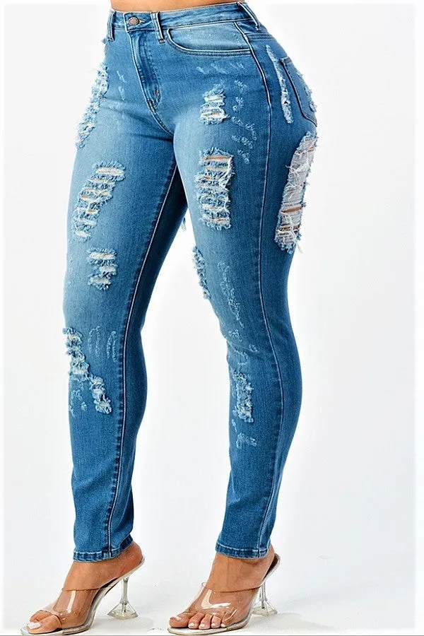 High Rise Skinny Distressed Jeans Pants Women