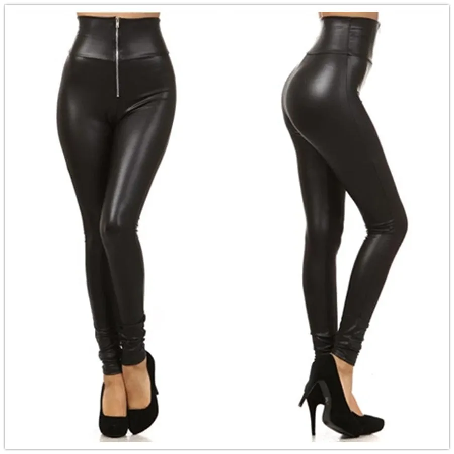 High Waist Zipper PU Leather Pants